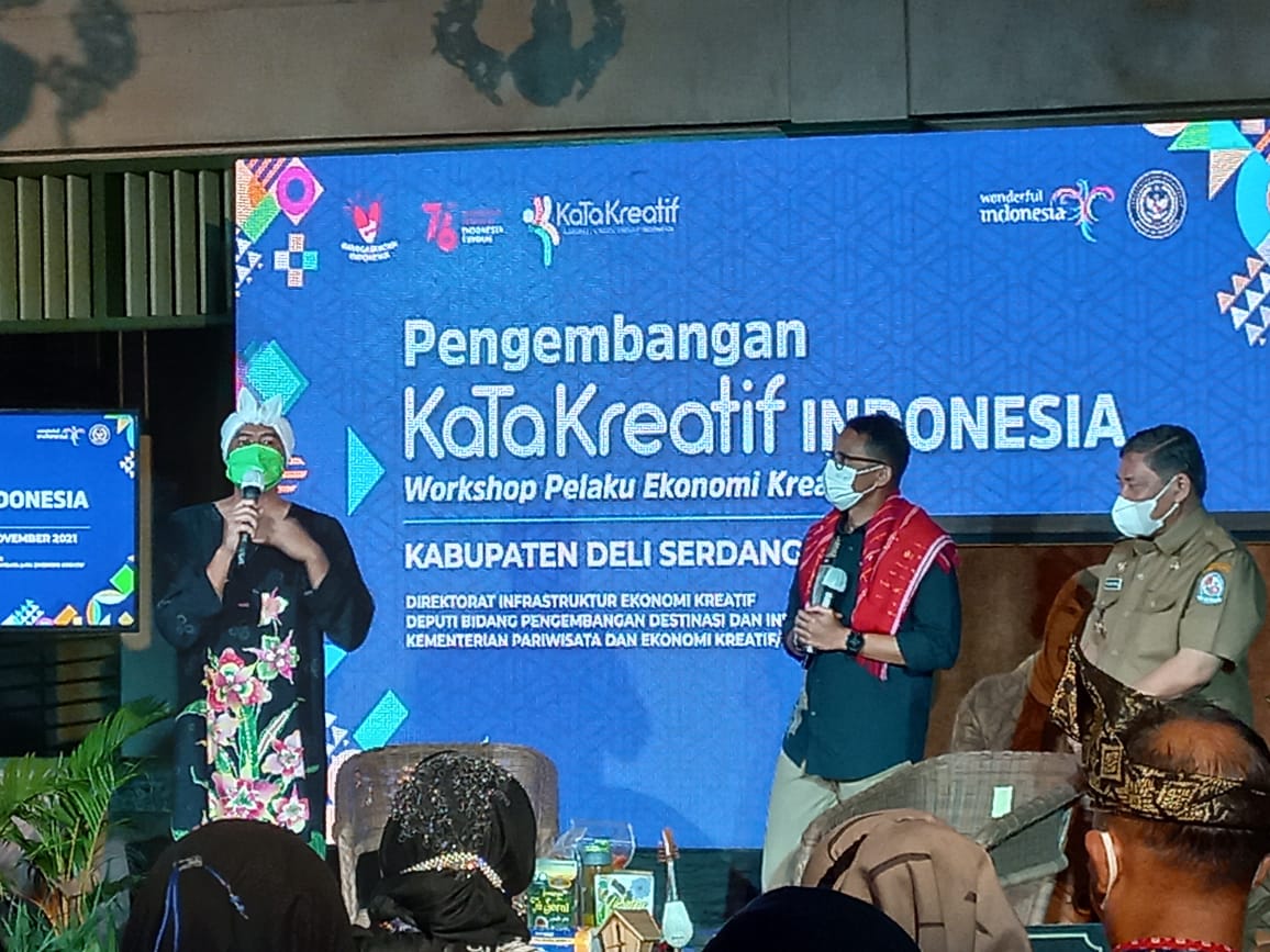 Menparekraf Sandiaga Uno pada workshop Pengembangan KaTa Kreatif Indonesia di Deli Serdang, Sumatra Utara.