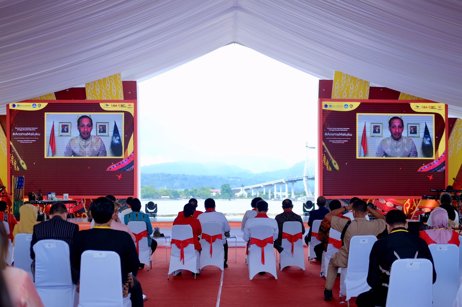 Mendikbudristek Nadiem makarim memberikan sambutan secara virtual pada gelaran Germas BBI Aroma Maluku