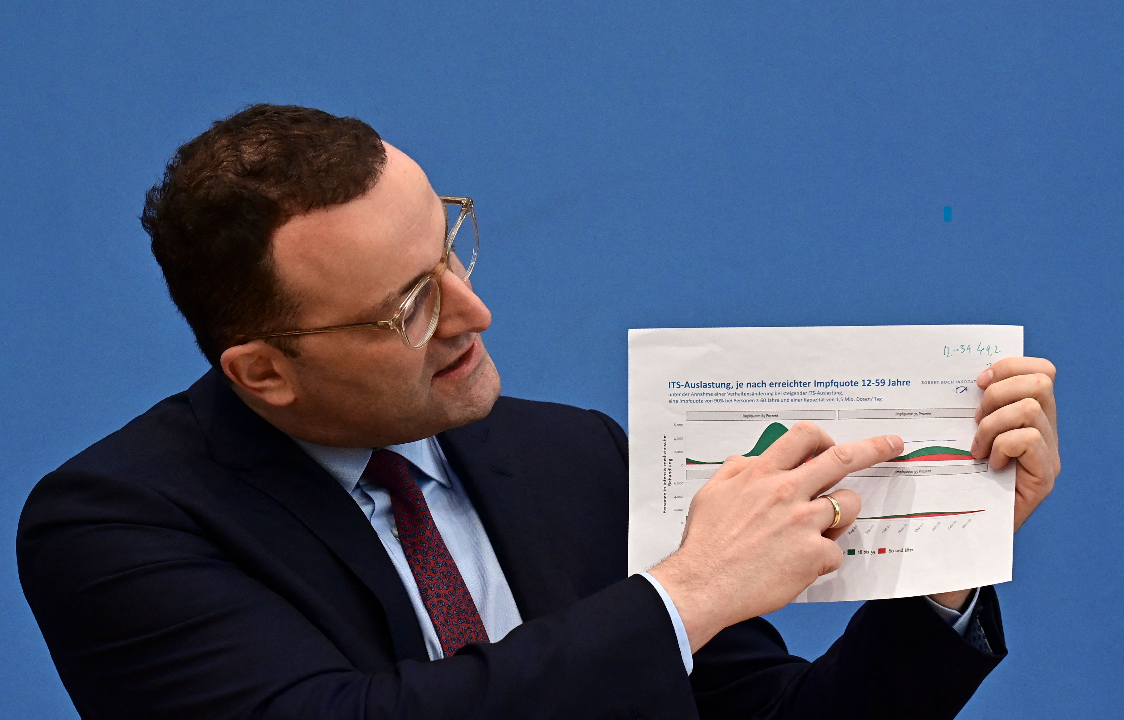 Menteri Kesehatan Jerman Jens Spahn menjelaska grafik keterisian ICU bagi pasien Covid-19