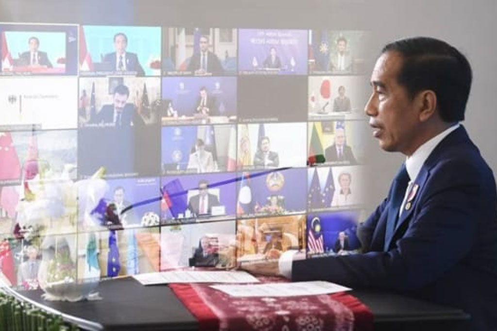 Presiden Joko Widodo saat berbicara dalam KTT ASEM yang digelar secara virtual.