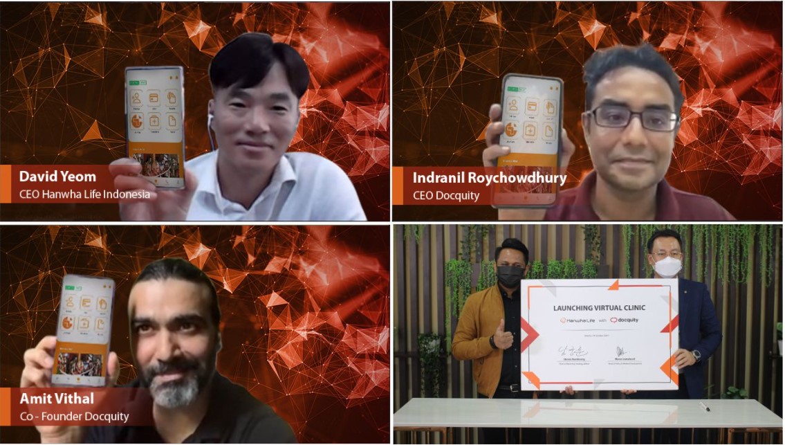 Manajemen Hanwha Life dan Docquity meresmikan kerja sama untuk menghadirkan layanan Klinik Virtual Docquity di aplikasi Hanwha Smart.