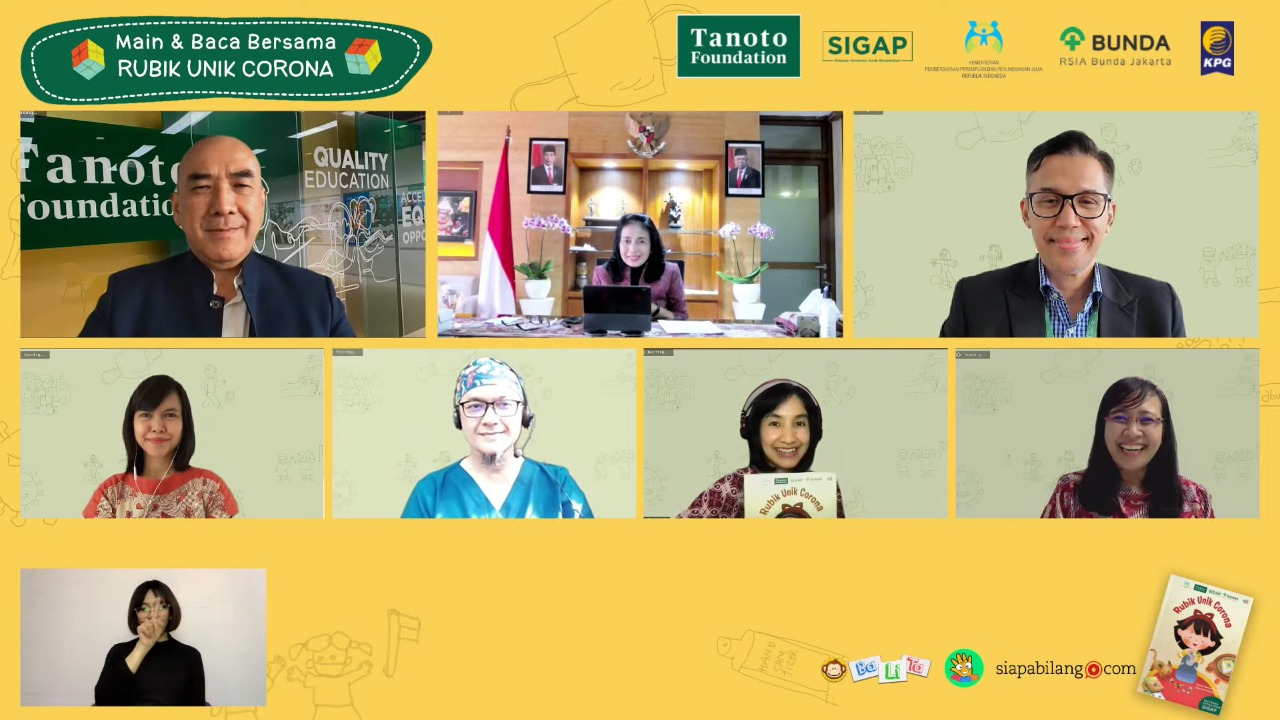Acara peluncuran buku cerita anakyang bertajuk ‘Rubik Unik Corona’ ecara daring