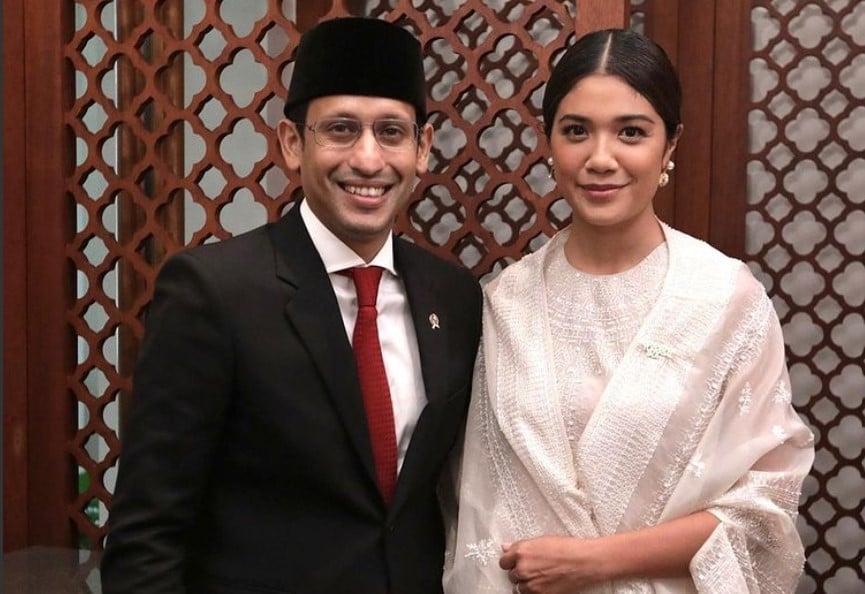 Menteri Pendidikan, Kebudayaan, Riset dan Teknologi Indonesia Nadiem Makarim (Kiri) dan istri Franka Franklin