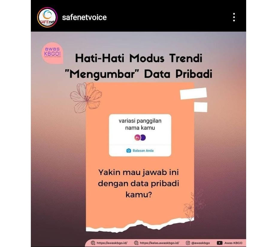 Jangan sembarangan berbagi nama panggilan atau data pribadi lain di media sosial. 