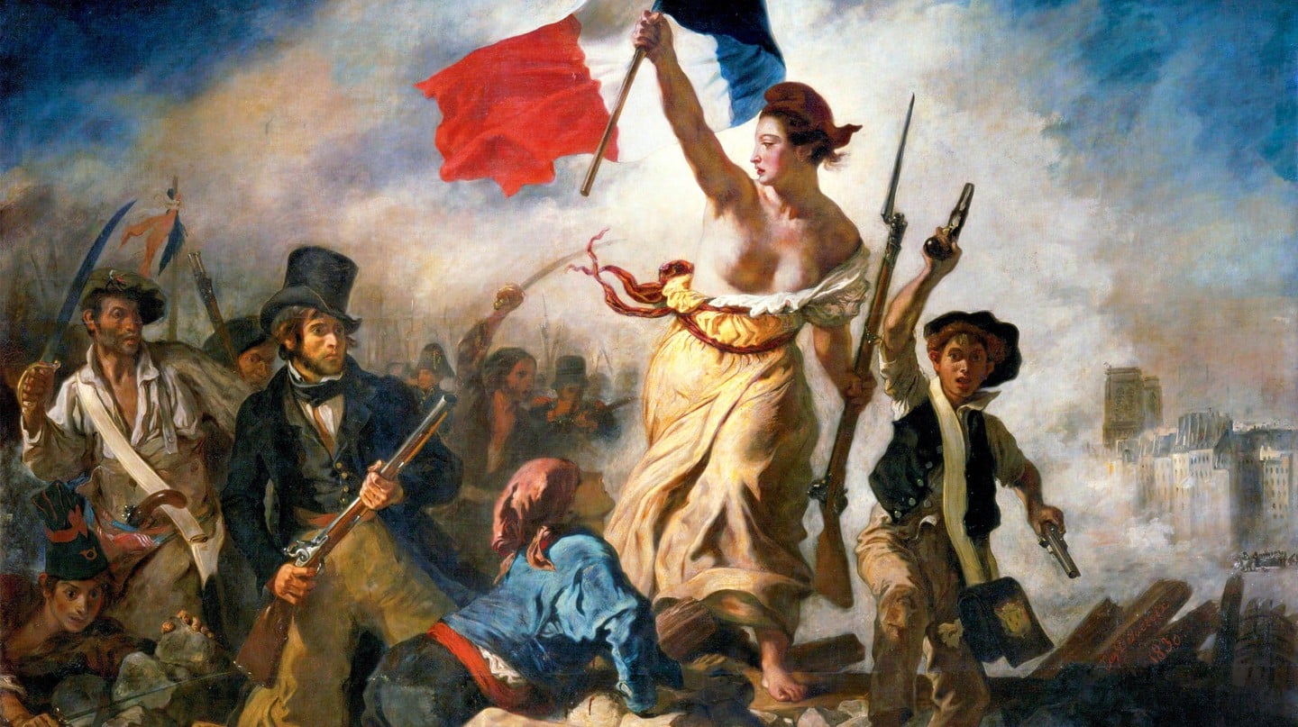 Lukisan tentang Revolusi Prancis yang berjudul Liberty Leading the People, karya Eugene Delacroix, 1830.