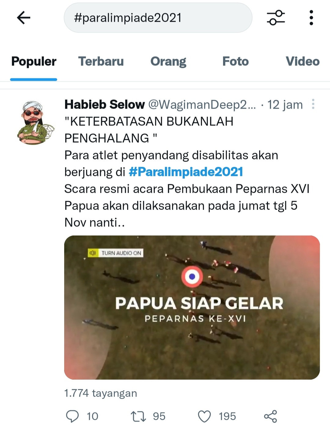 Dukungan warganet terhadap penyelenggaraan peparnas XVI papua