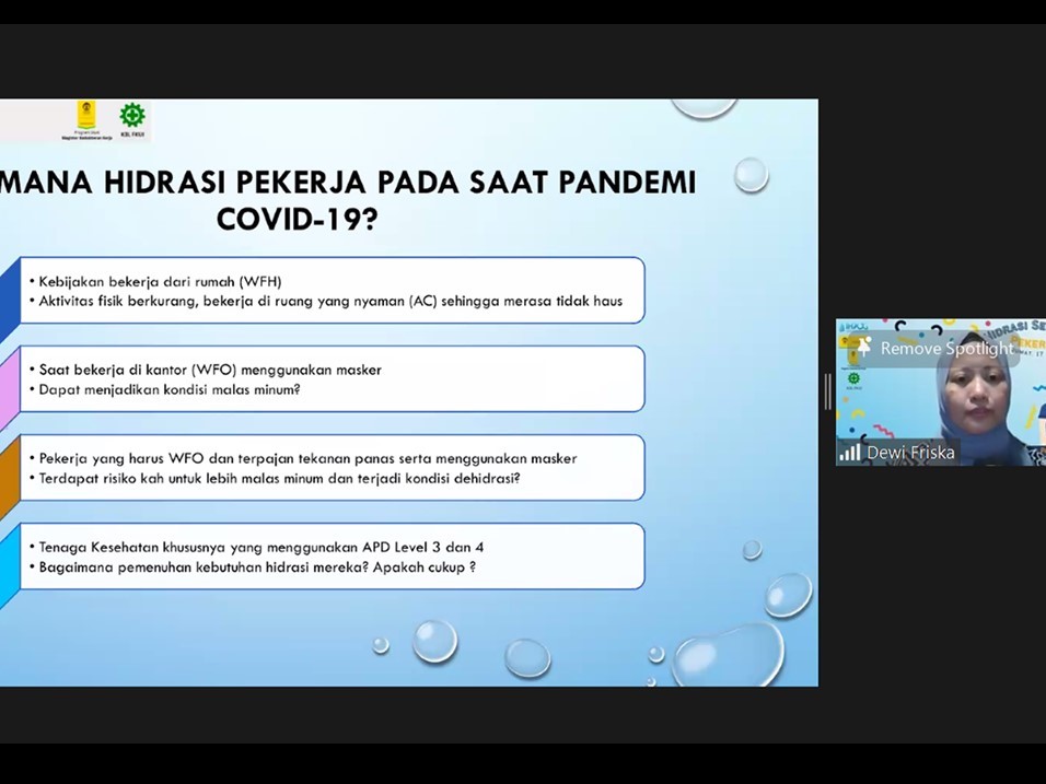 IHWG FKUI Serukan Kecukupan Hidrasi Pekerja Aktif saat Pandemi