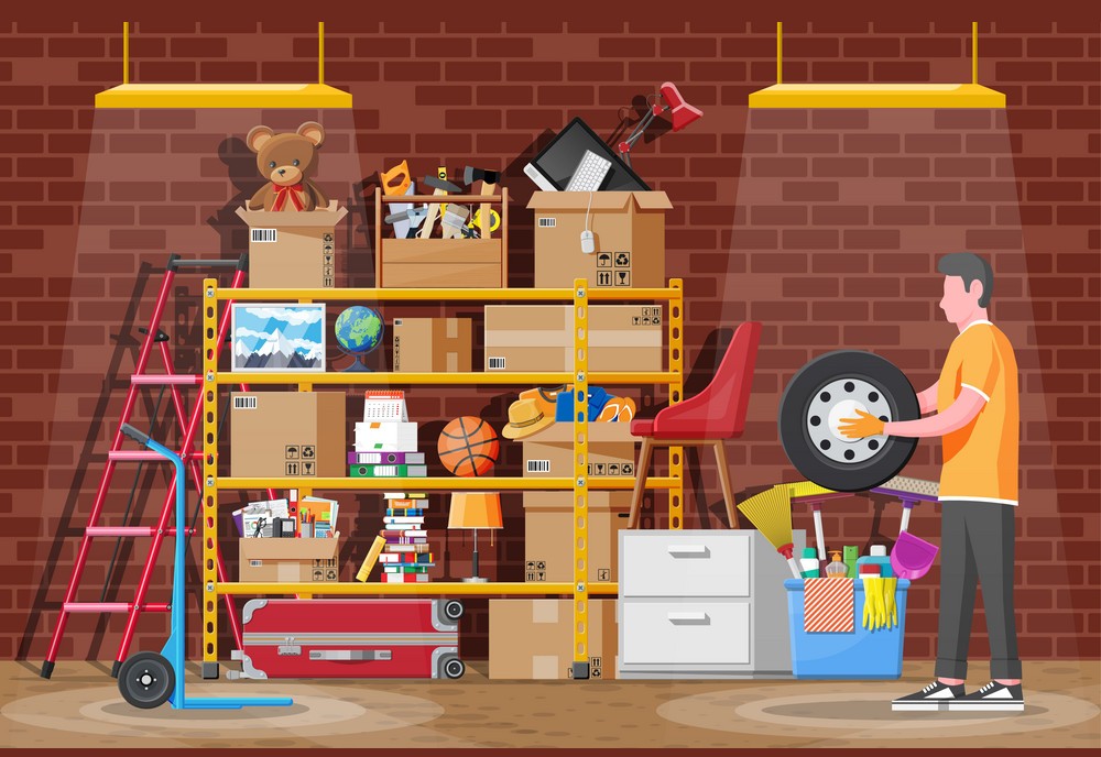 Ilustrasi gudang tempat menyimpan berbagai barang dalam rumah.