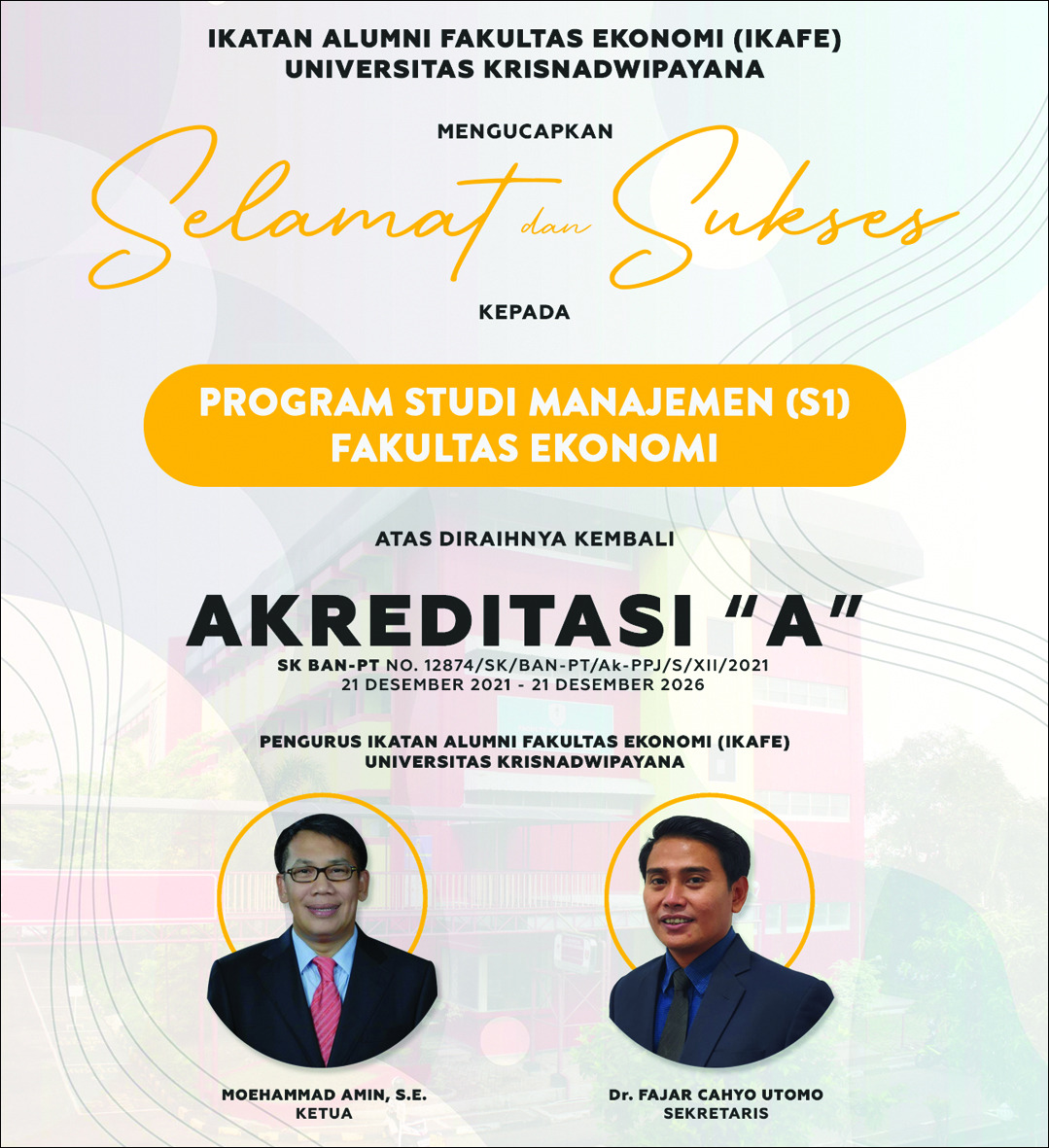 Prodi Manajeman Fakultas Ekonomi Unkris Meraih Akreditasi A dari BAN-PT