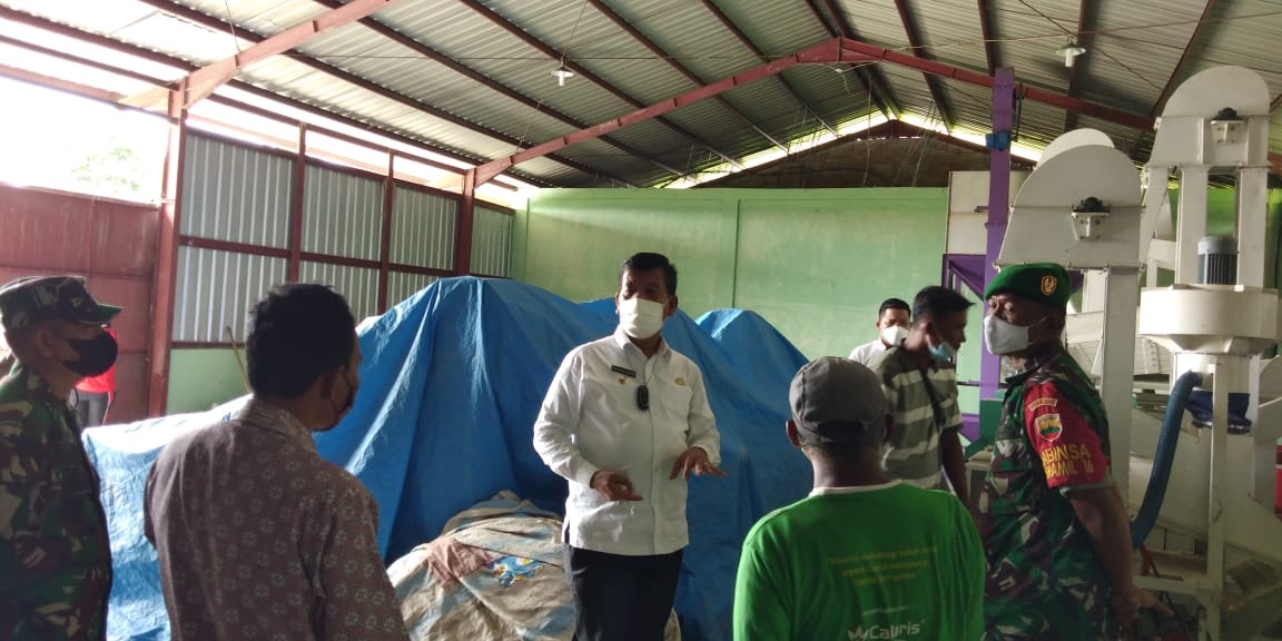 Bupati Simalungun Radiapoh Hasiholan Sinaga (baju putih) saat meninjau kilang padi SP3T, Jumat (3/12)