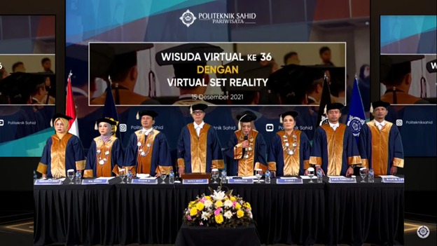 POLITEKNIK Sahid Jakarta menggelar wisuda ke-36 secara virtual bertema Penguatan SDM Pariwisata Pada Era Disrupsi , Revolusi Digital Dan Soc