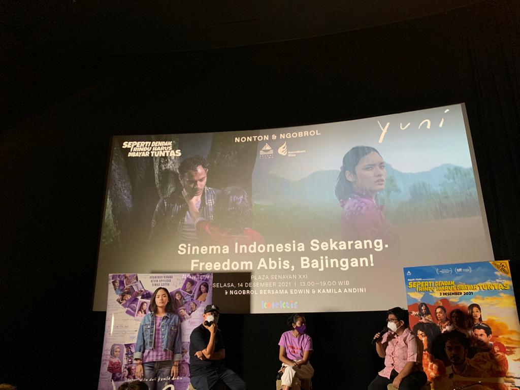 Diskusi 'Sinema Indonesia Sekarang, Freedom Abis, Bajiangan!' di Plaza Senayan, Jakarta, Selasa, (14/12/2021)