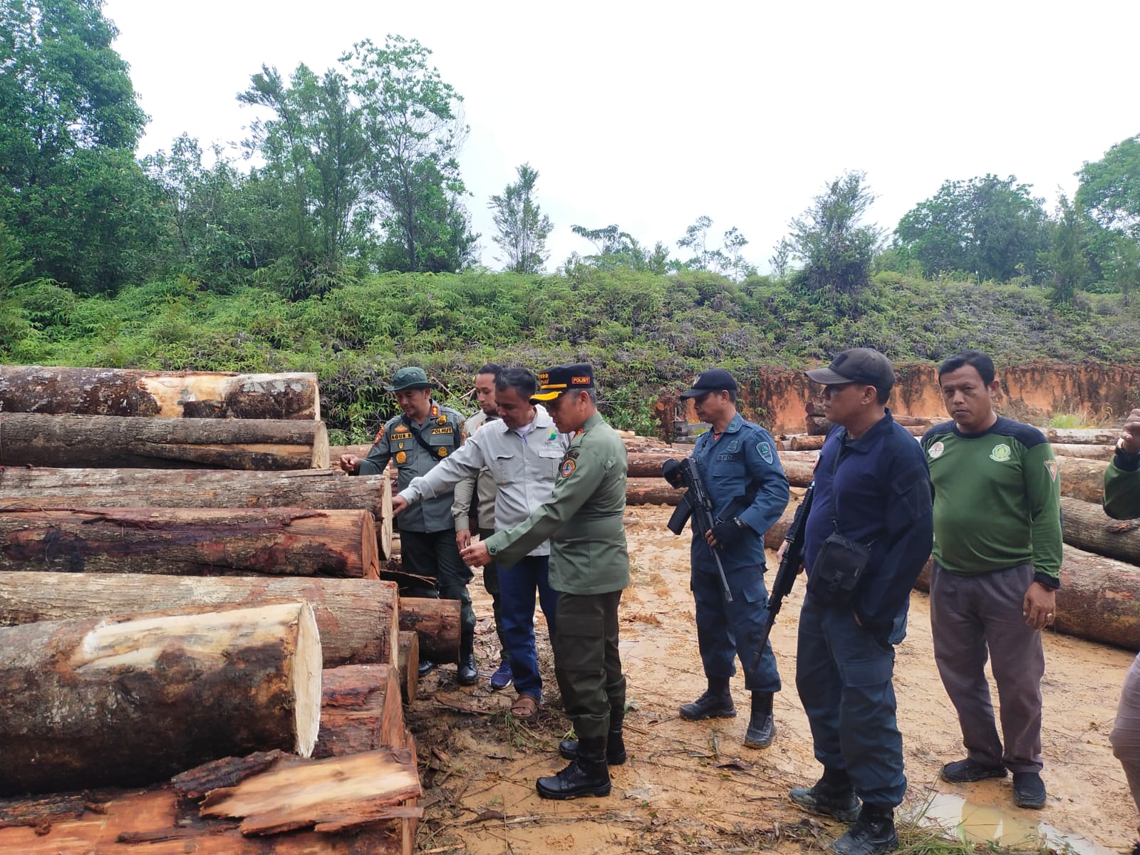 Tim gabungan membongkar 3 unit sawmill dan mengamankan 77 batang kayu gelondongan jenis campuran di Desa Kasang.