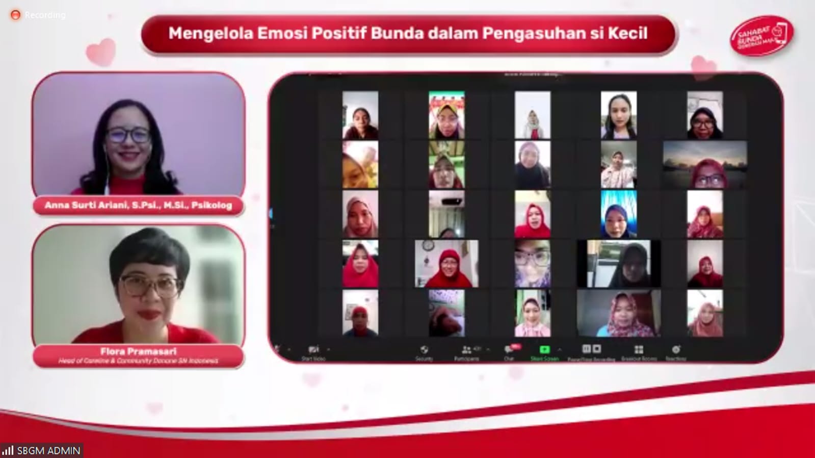 Webinar bagi para ibu dengan tema “Mengelola Emosi Positif Bunda dalam Pengasuhan si Kecil