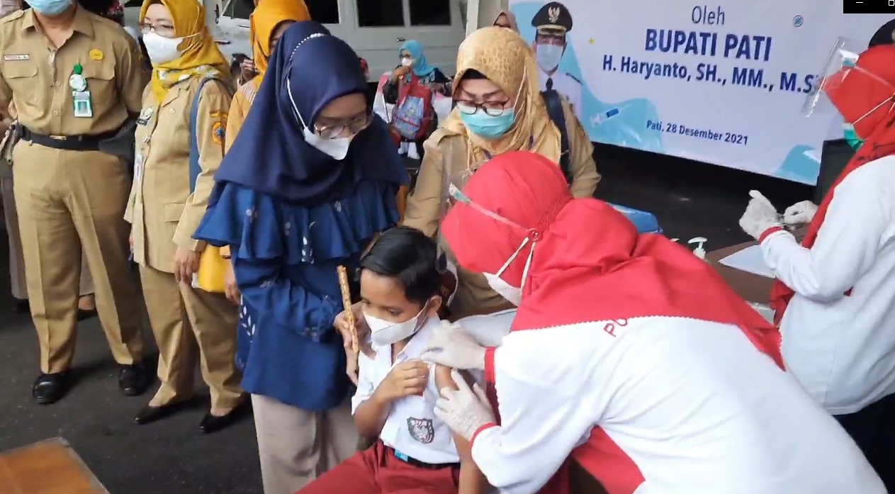 PROGRAM vaksinasi covid-19 bagi anak-anak di Kabupaten Pati, Provinsi Jawa Tengah, telah resmi dicanangkan.