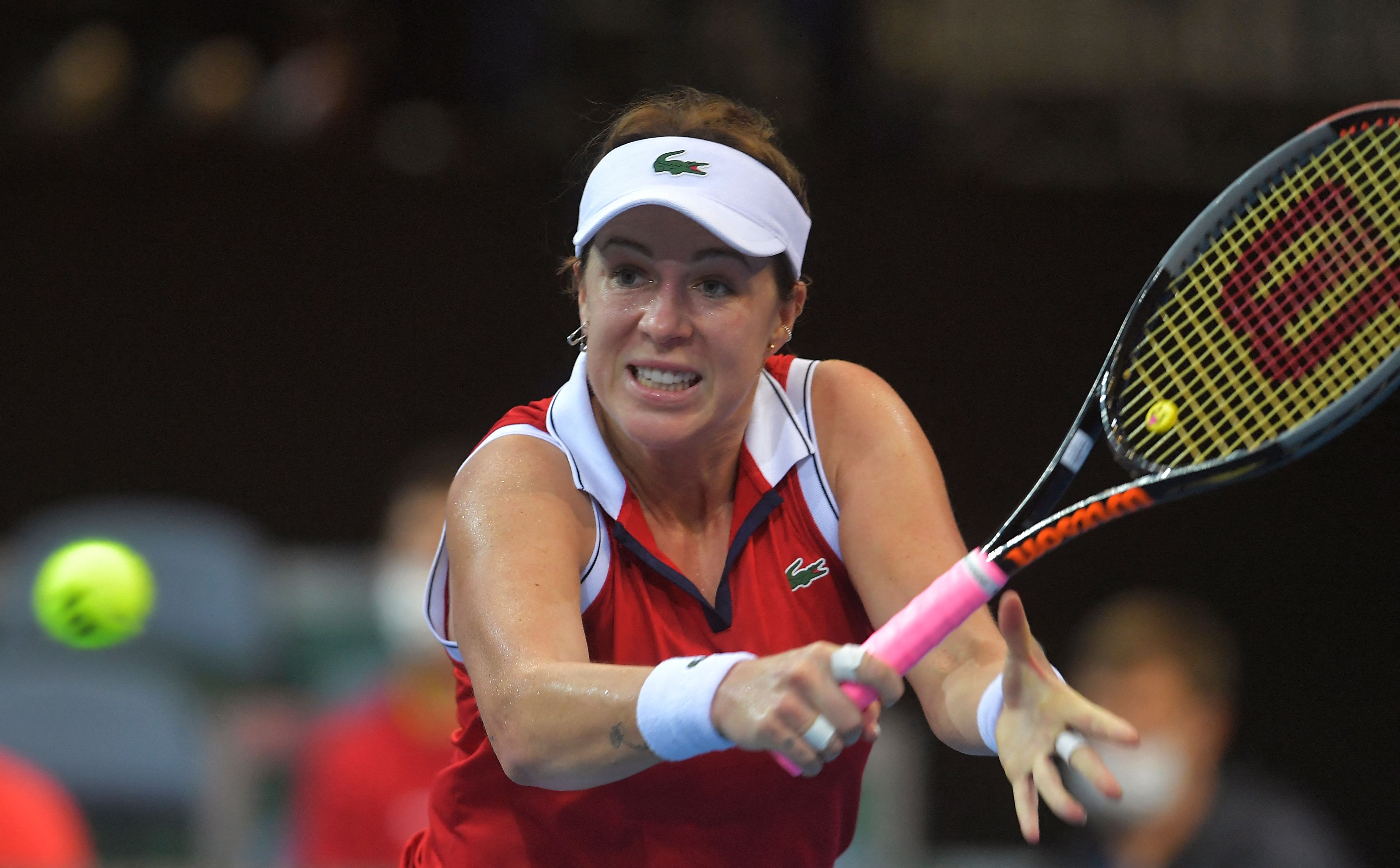 Aksi petenis Rusia Anastasia Pavlyuchenkova saat mengikuti turnamen Billie Jean King Cup di AS, pada November 2021. 