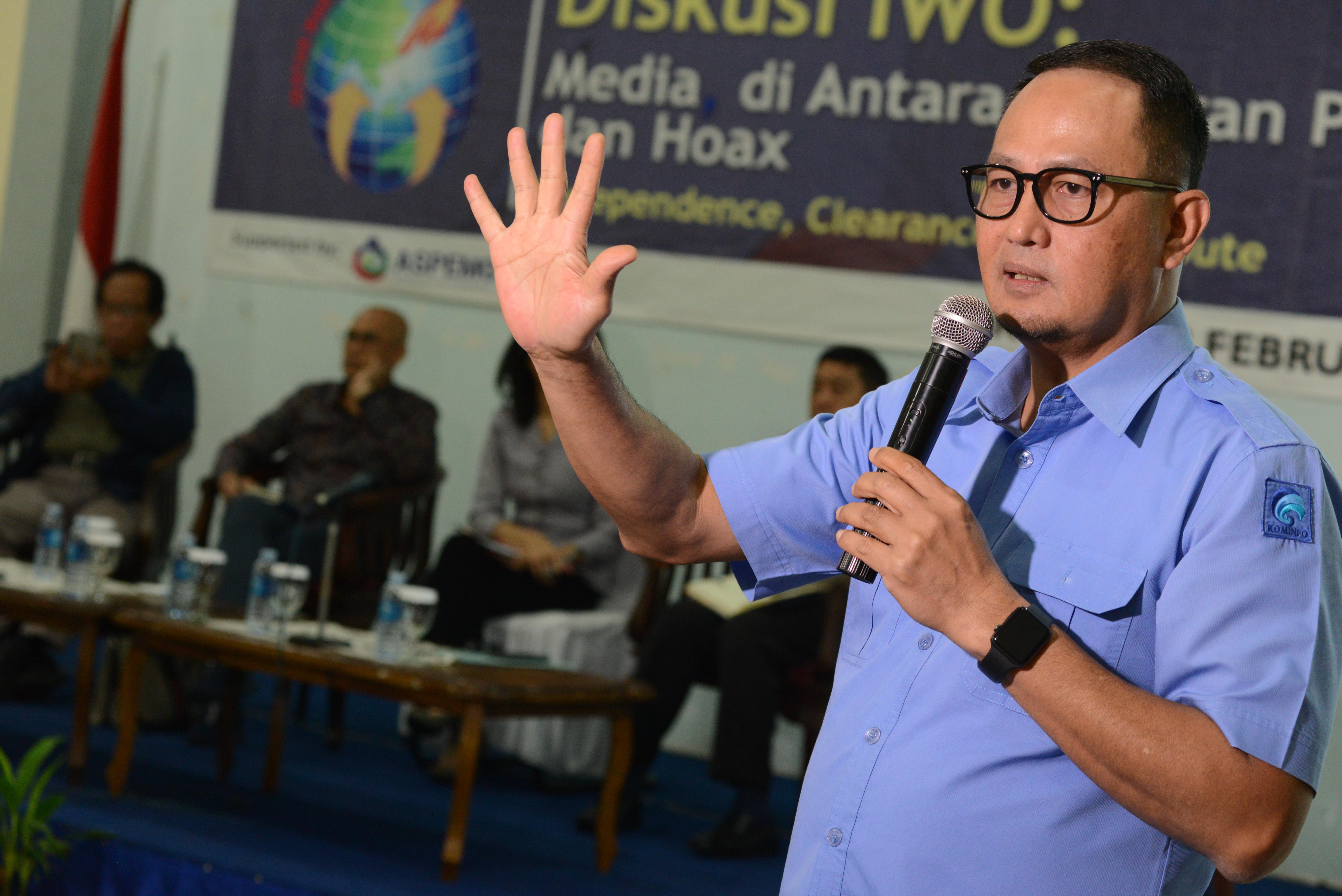 Dirjen Aplikasi Informatika Kemenkominfo Semuel Abrijani Pangerapan saat berbicara dalam sebuah diskusi di Jakarta, beberapa waktu lalu.