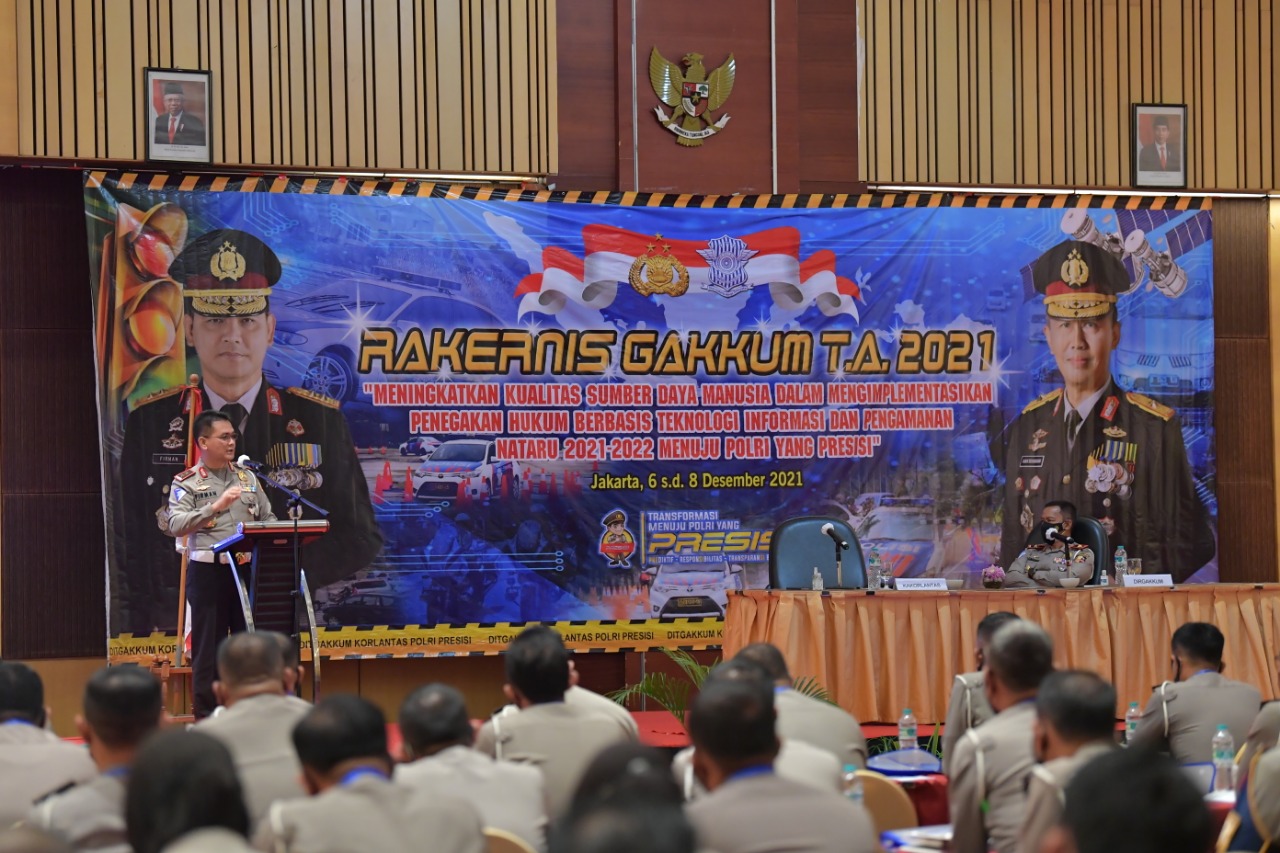 KaKorlantas Polri Irjen Pol Firman Shantyabudi menghadiri Rakernis Direktorat Penegakan Hukum (Ditgakkum) Korlantas Polri, Senin (6/12).