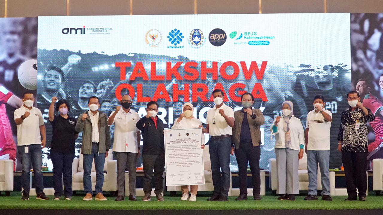 Kemenaker bersama BPJAMSOSTEK menggelar sebuah talk show olahraga bertajuk 'Dari Hobi ke Profesi'.