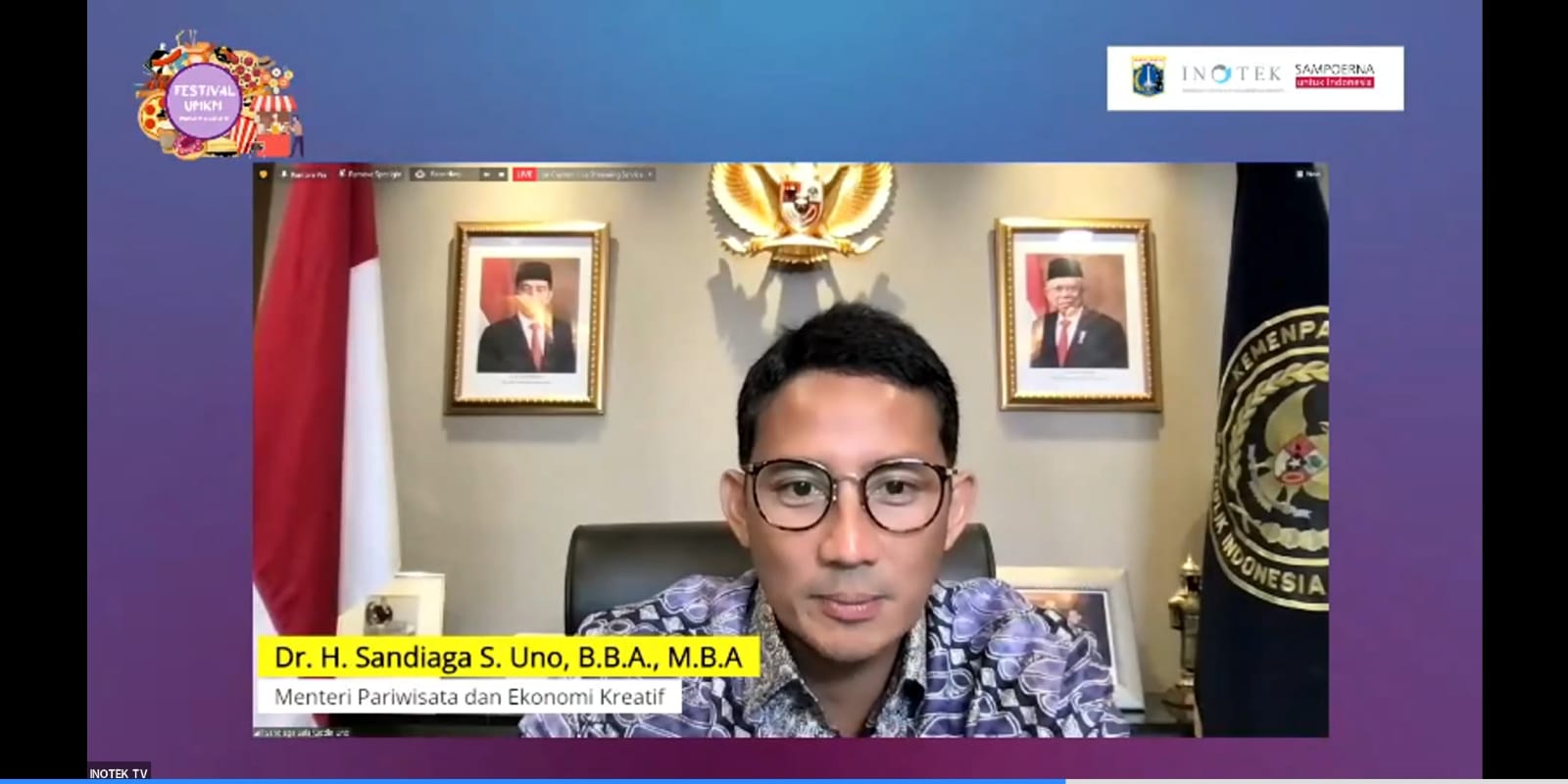 Menparekraf Sandiaga Uno Saat membuka Festival UMKM yang digelar Sampoerna dan Yayasan INOTEK