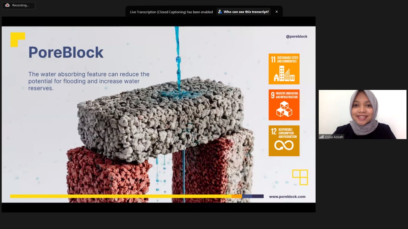 Presentasi dari PoreBlock, salah satu pemenang SPARK Deakin