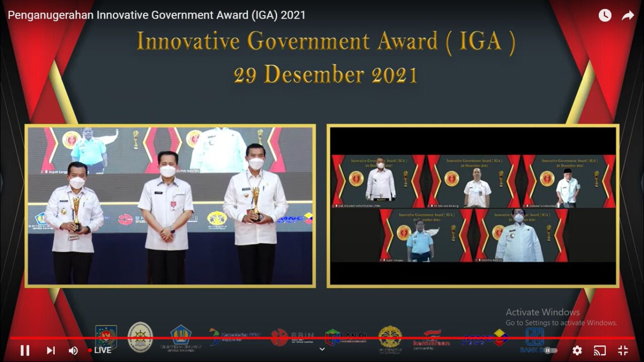 Banten meraih predikat Provinsi Sangat Inovatif dalam Innovative Government Award (IGA) 2021 dari Kemendagri, Rabu (29/12/20210