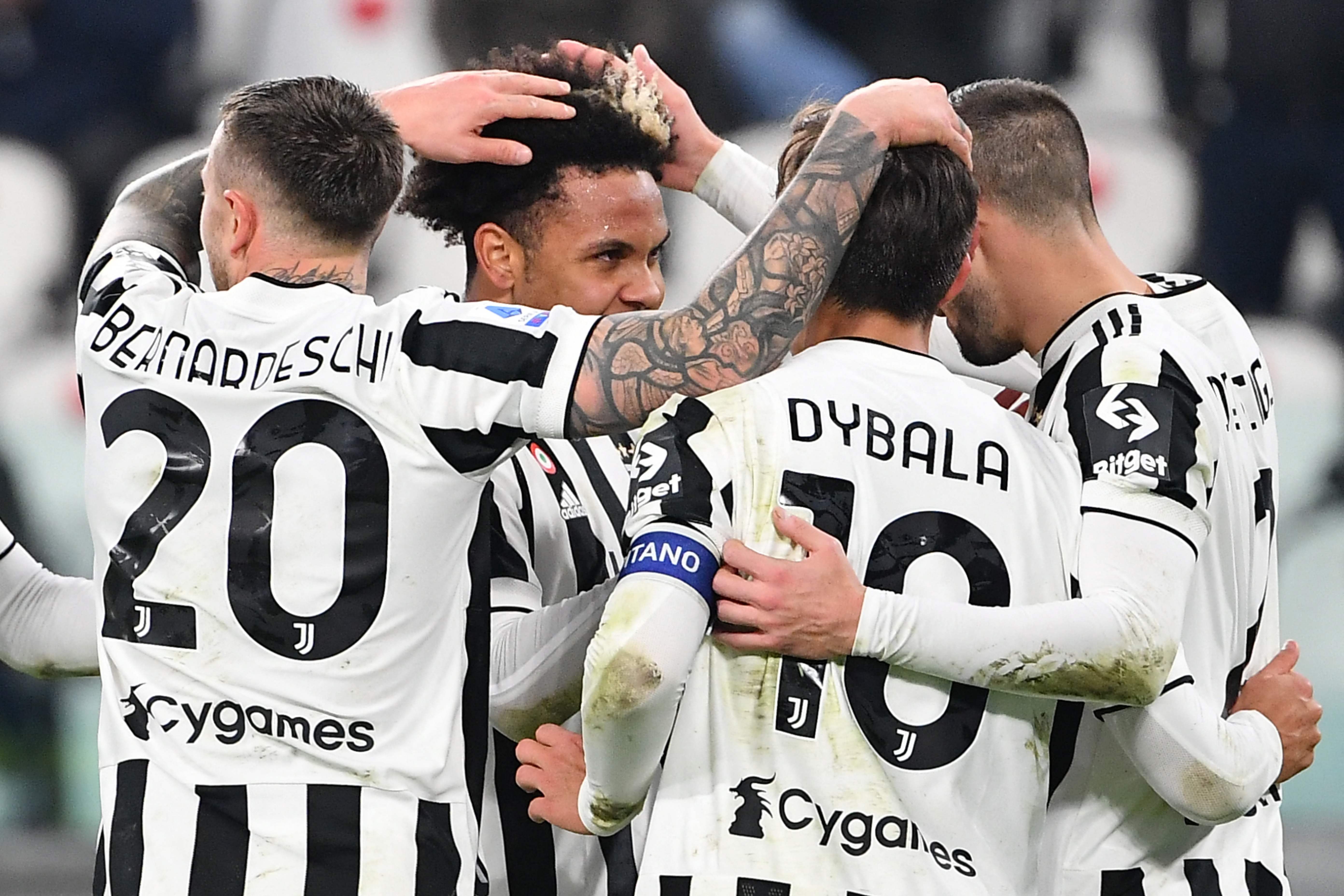 Para pemain Juventus melakukan selebrasi usai mencetak gol ke gawnag Udinese di laga Serie A.
