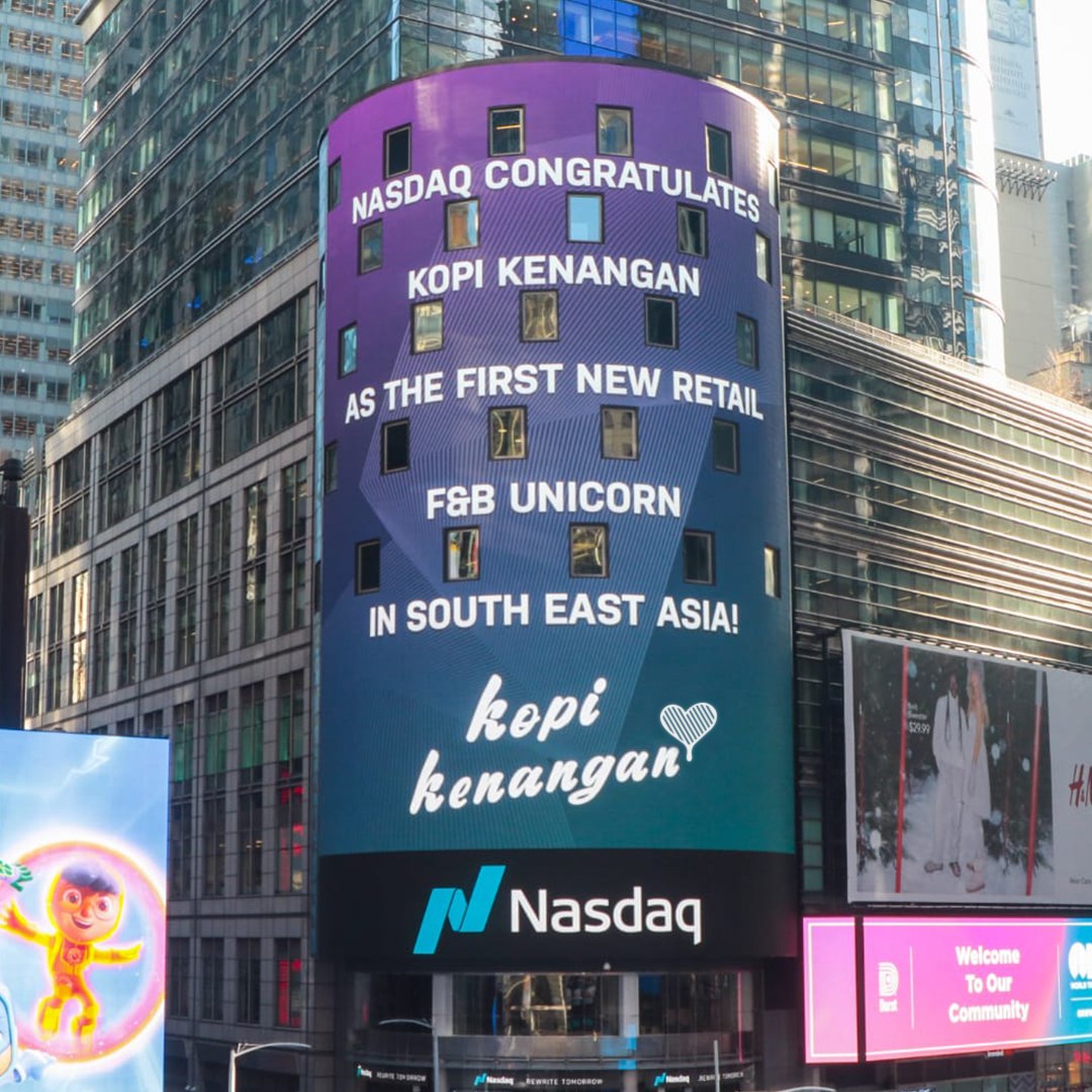 Nasdaq memberikan dukungan dan ucapannya terhadap Kopi Kenangan yang telah menjadi F&B Unicorn pertama di Asia Tenggara!