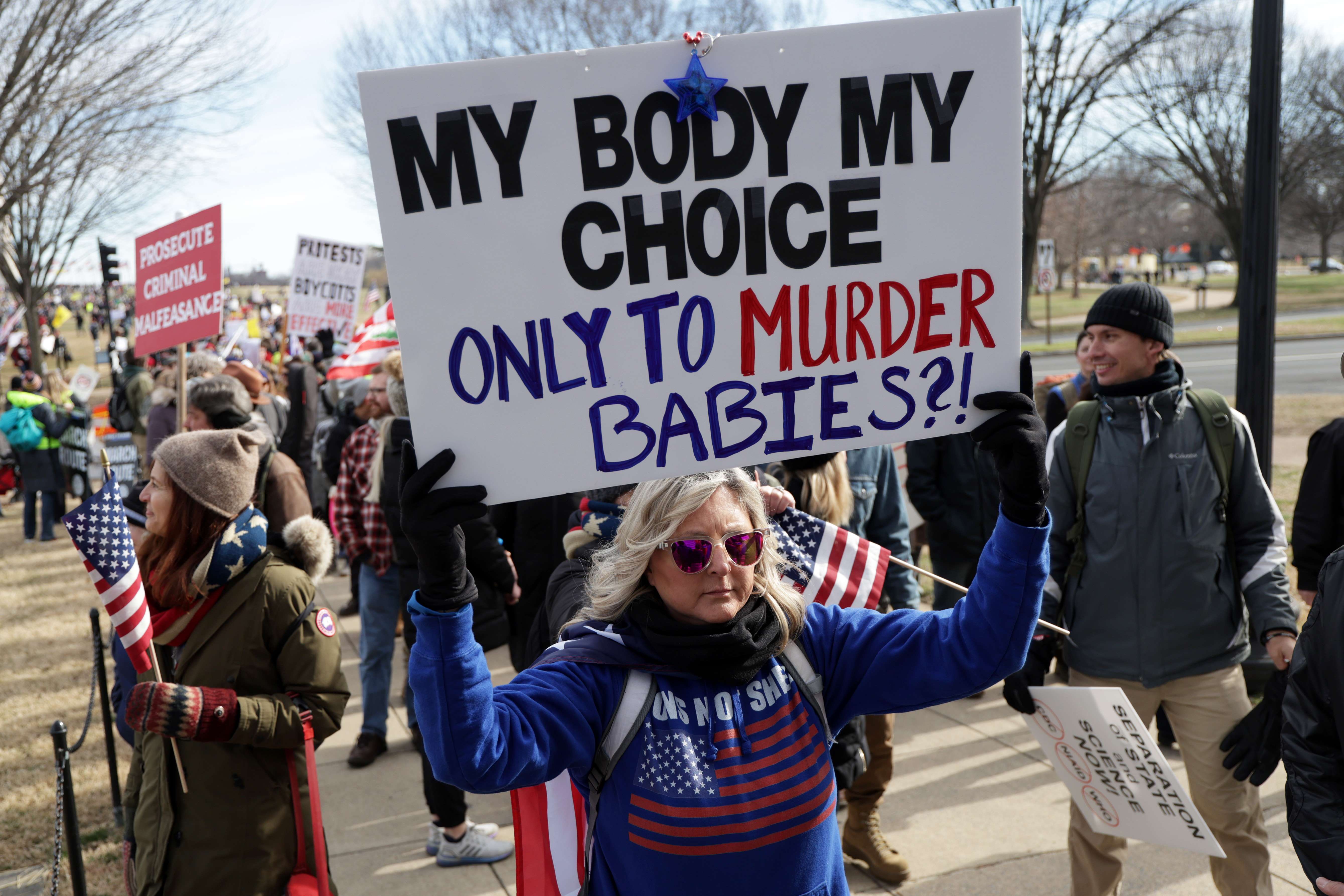 Demontrasi menentang kewajiban vaksinasi di Washington, Amerika Serika, Minggu (23/1)