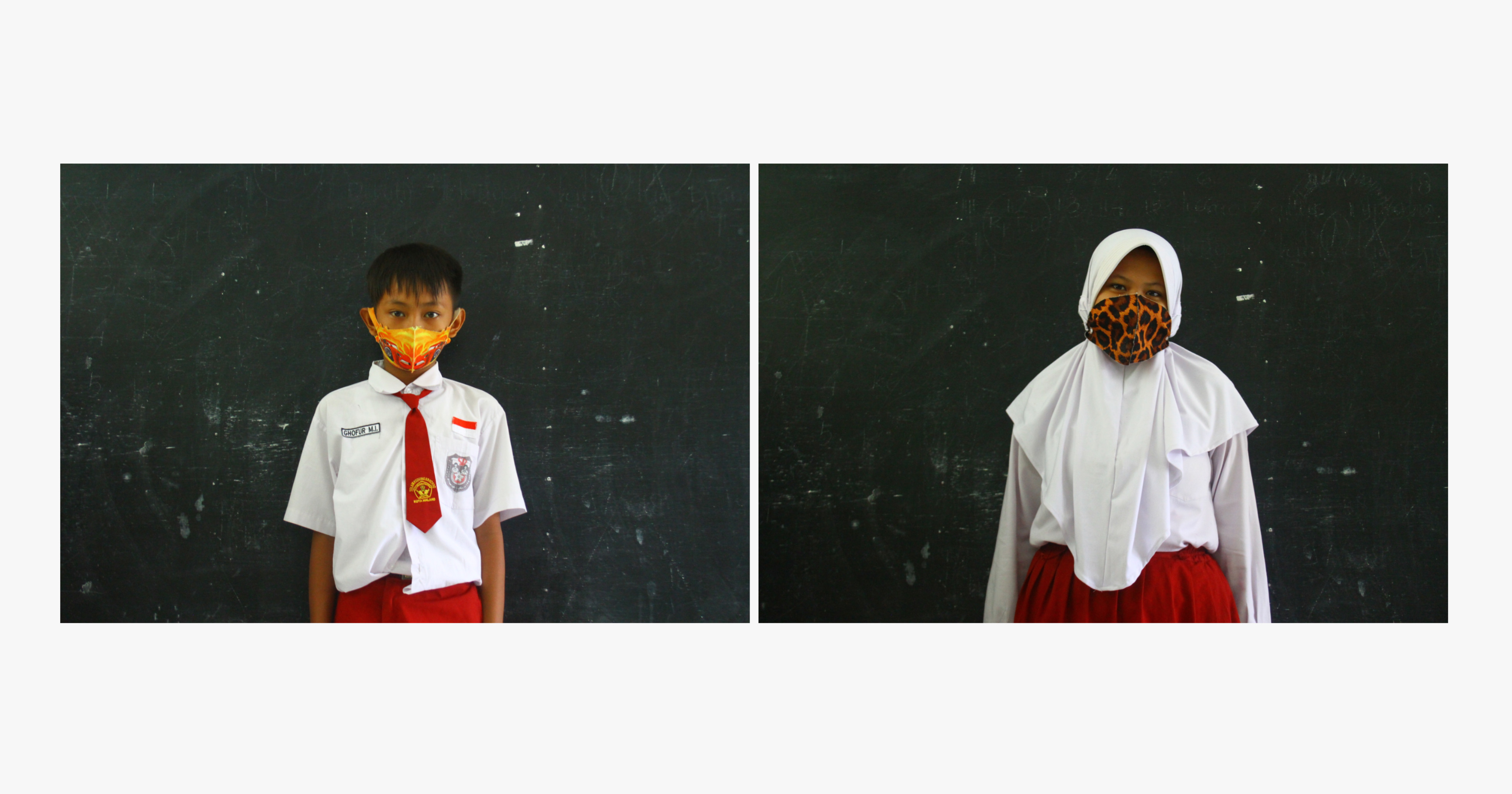Kolase foto portrait siswa usai mengikuti PTM 100 Persen di SLB C Autis Jenjang SD Kedungkandang, Malang, Jawa Timur, Senin (10/1/2022)