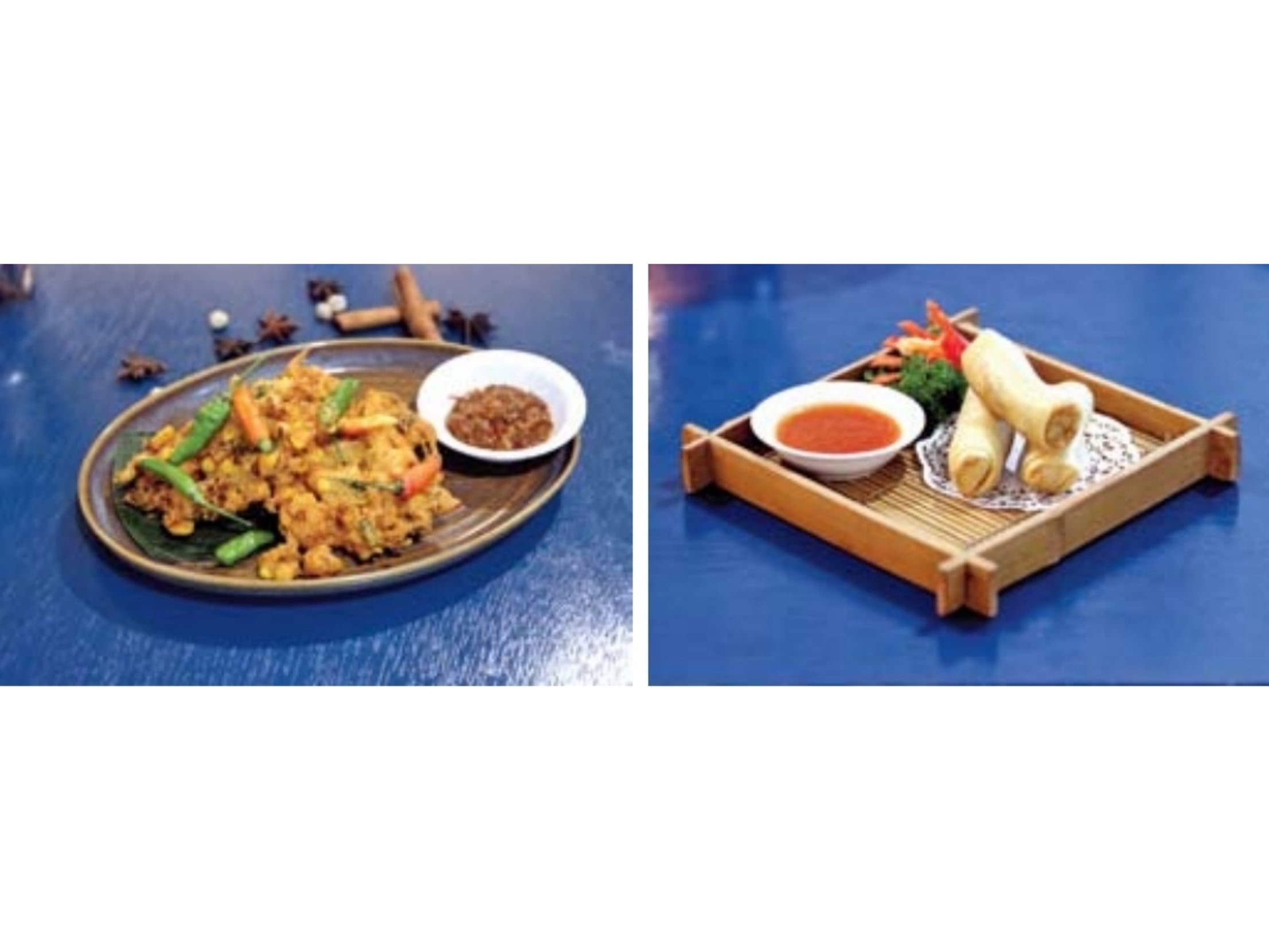 Bakwan dan spring roll yang terseria di paket Santuy Sore di Frestro Asia Restaurant, Jambuluwuk Hotel Thamrin, Jakarta.