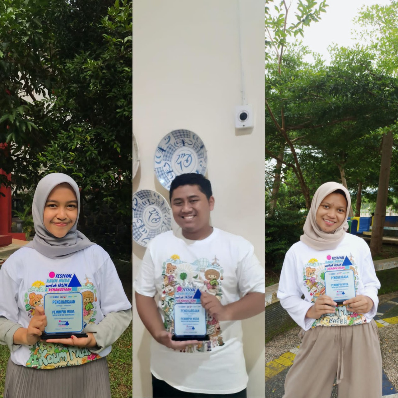 Alvianita Maulia Fitriana, Rizaldy Hilmy Sagito, serta Rizky Nur Fadilah, mahasiswa UNS Surakarta yang terlibat penanganan isu iklim