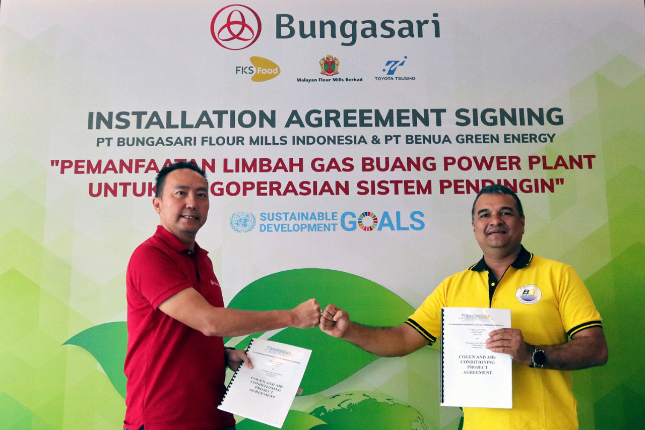 Penandatanganan pemanfaatan gas buang power plant untuk sistem pendingin antara PT Bungsari dan PT Benua Green Energy.