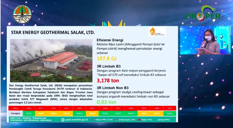 Star Energy Geothermal (SEG) meraih predikat Proper Emas dari KLHK.