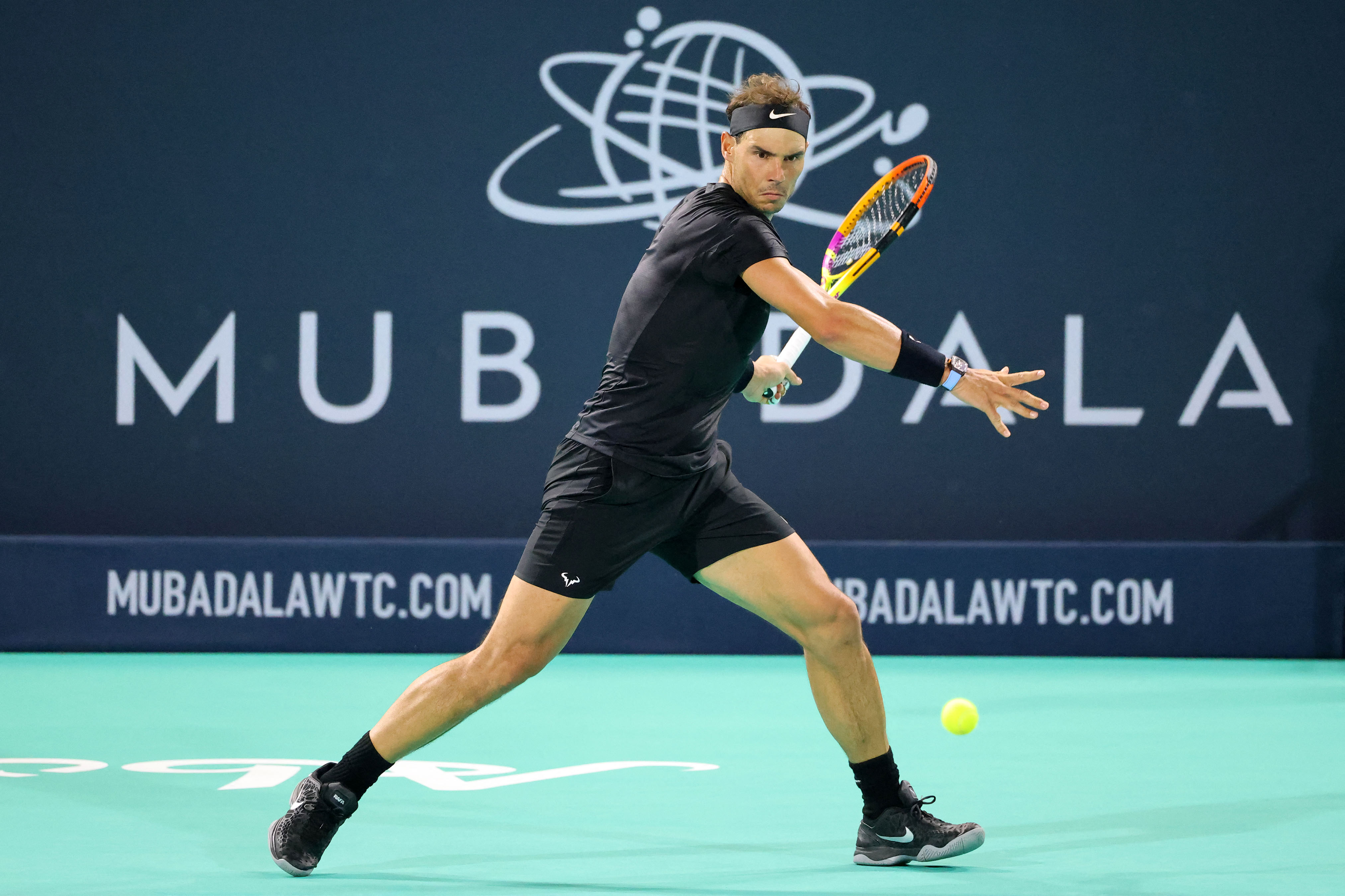 Petenis Spanyol Rafael Nadal saat mengikuti turnamen Mubadala World Tennis Championship di Abu Dhabi, Uni Emirat Arab. 