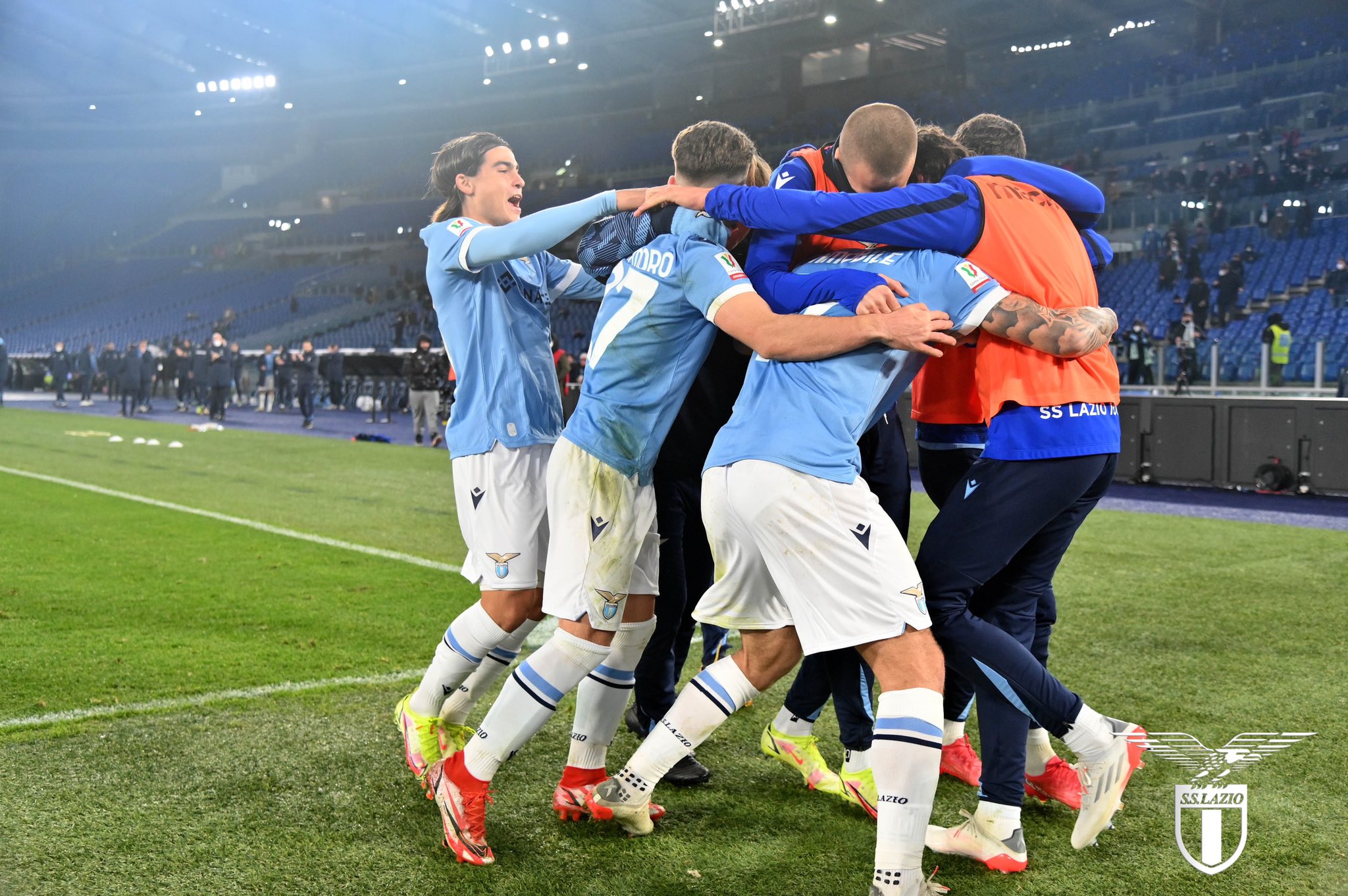 Para pemain Lazio melakukan selebrasi usai mencetak gol ke gawang Udinese di laga Coppa Italia.