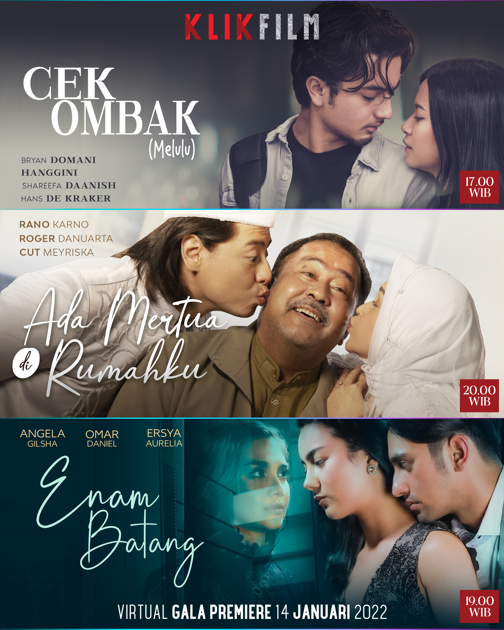 Film Cek Ombak (Melulu), Ada Mertua di Rumahku, dan Enam Batang, Hiasi Awal Tahun 2022