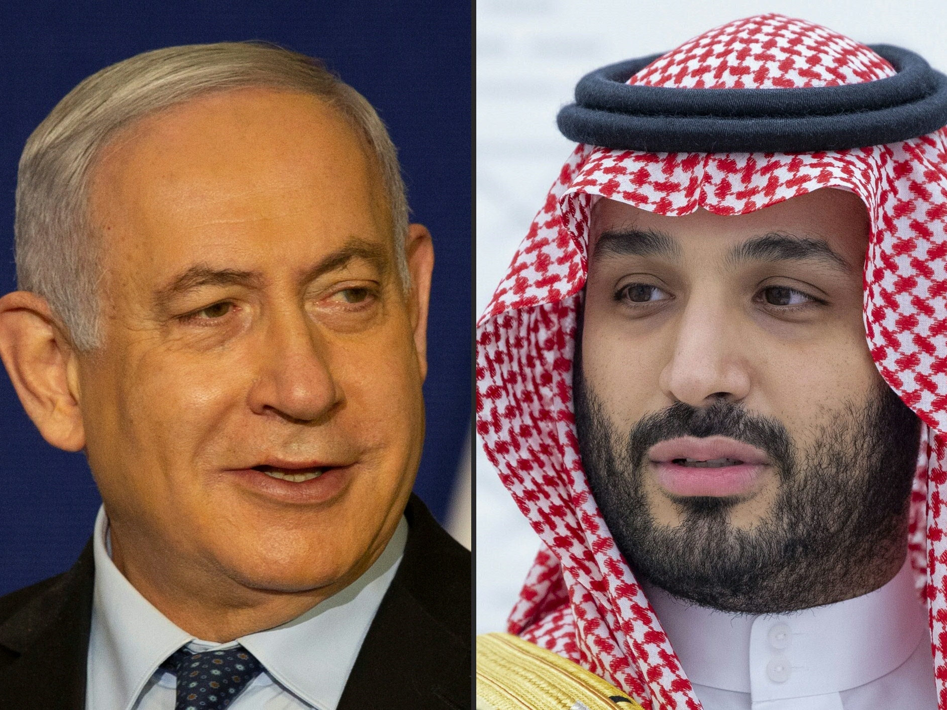 Benjamin Netanyahu dan putra mahkota Saudi Mohammed bin Salman.