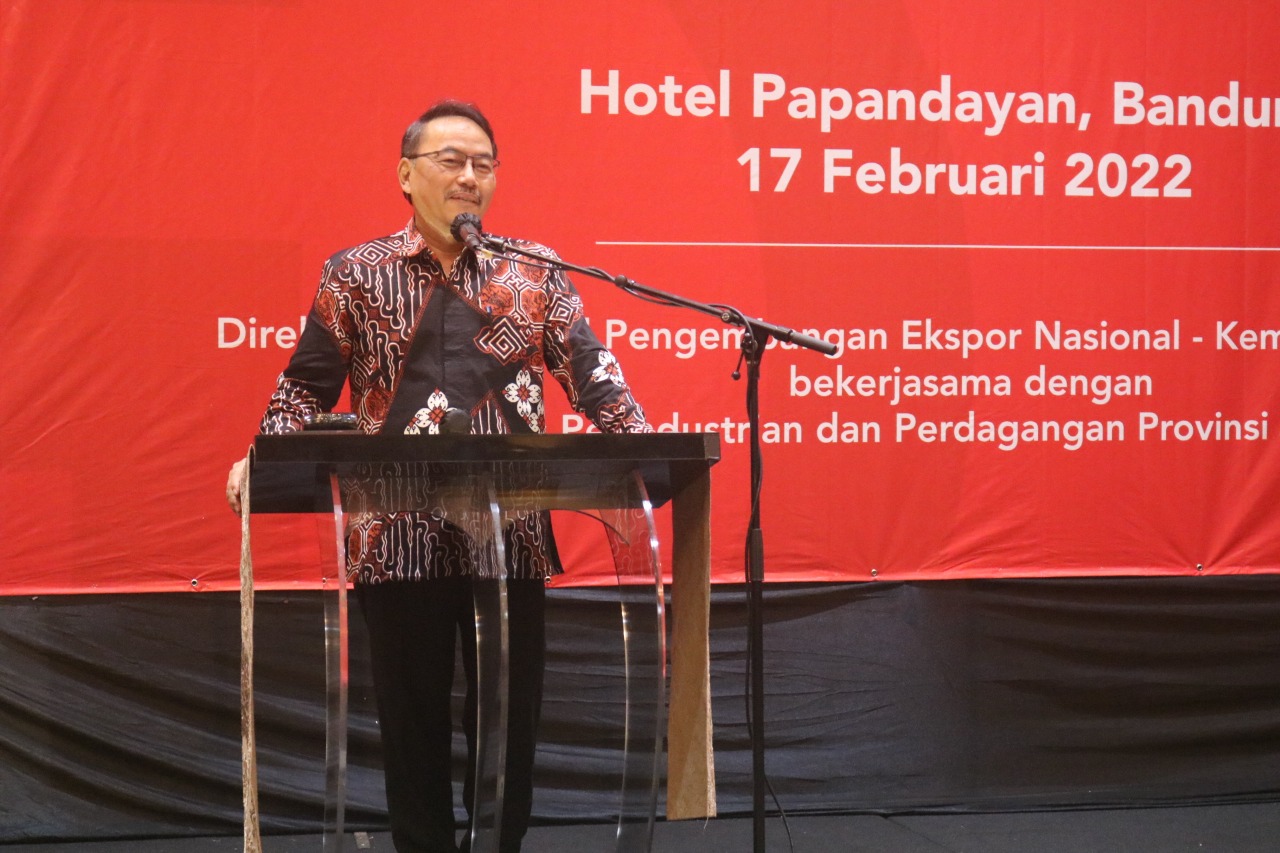 Direktur Jenderal Pengembangan Ekspor Nasional Kemendag Didi Sumedi menghadiri sosialisasi GDI 2022 di Bandung, Kamis (17/2).