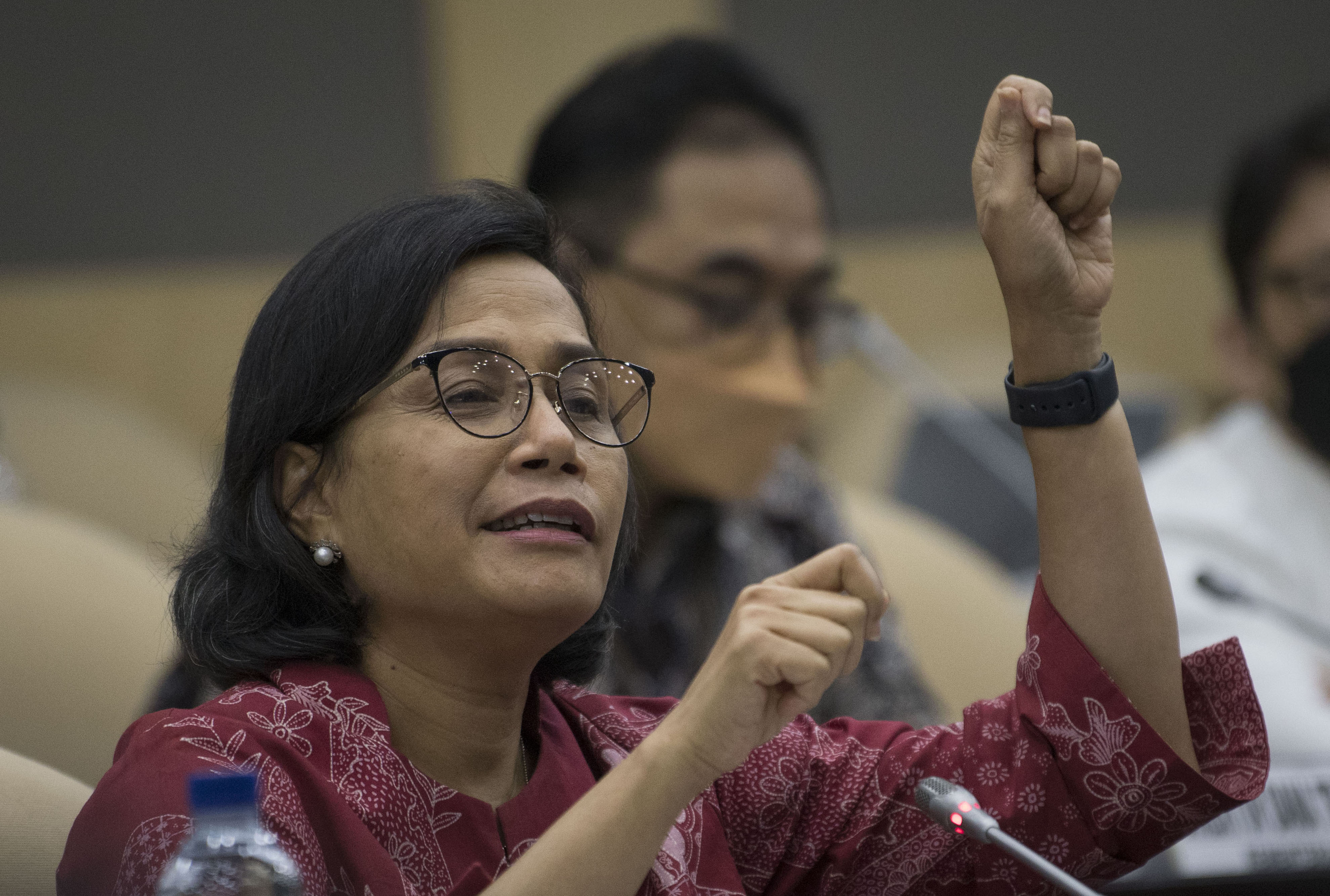Menkeu Sri Mulyani menyampaikan paparan dalam rapat kerja bersama Komite IV DPD RI di kompleks Parlemen, Jakarta, Senin (24/1/2022)