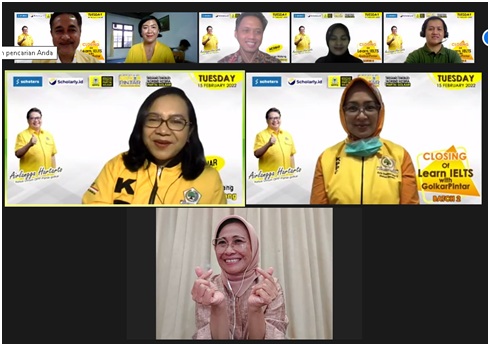 Kegiatan kursus bahasa gratis 'Learn IELTS with Golkar Pintar' yang digelar secara daring.