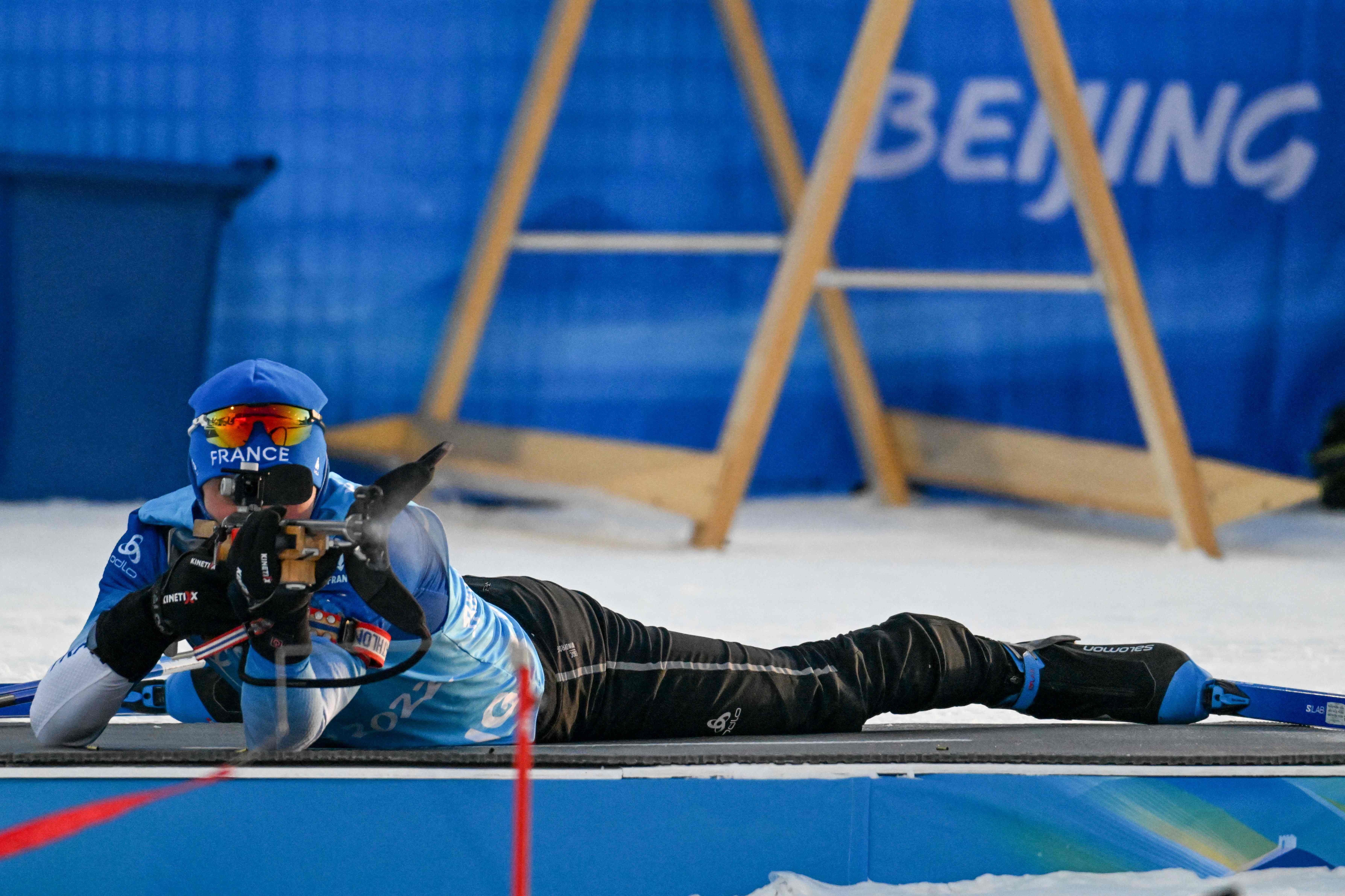 Atlet biathlon Prancis berlatih di National Biathlon Centre, Zhangjiakou, Tiongkok, Kamis (3/2) jelang Olimpiade Beijing 2022.  