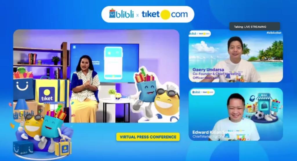Konferensi pers Blibli dan Tiket.com meluncurkan sinergi pertama di Indonesia #BergabungPastiUntung.