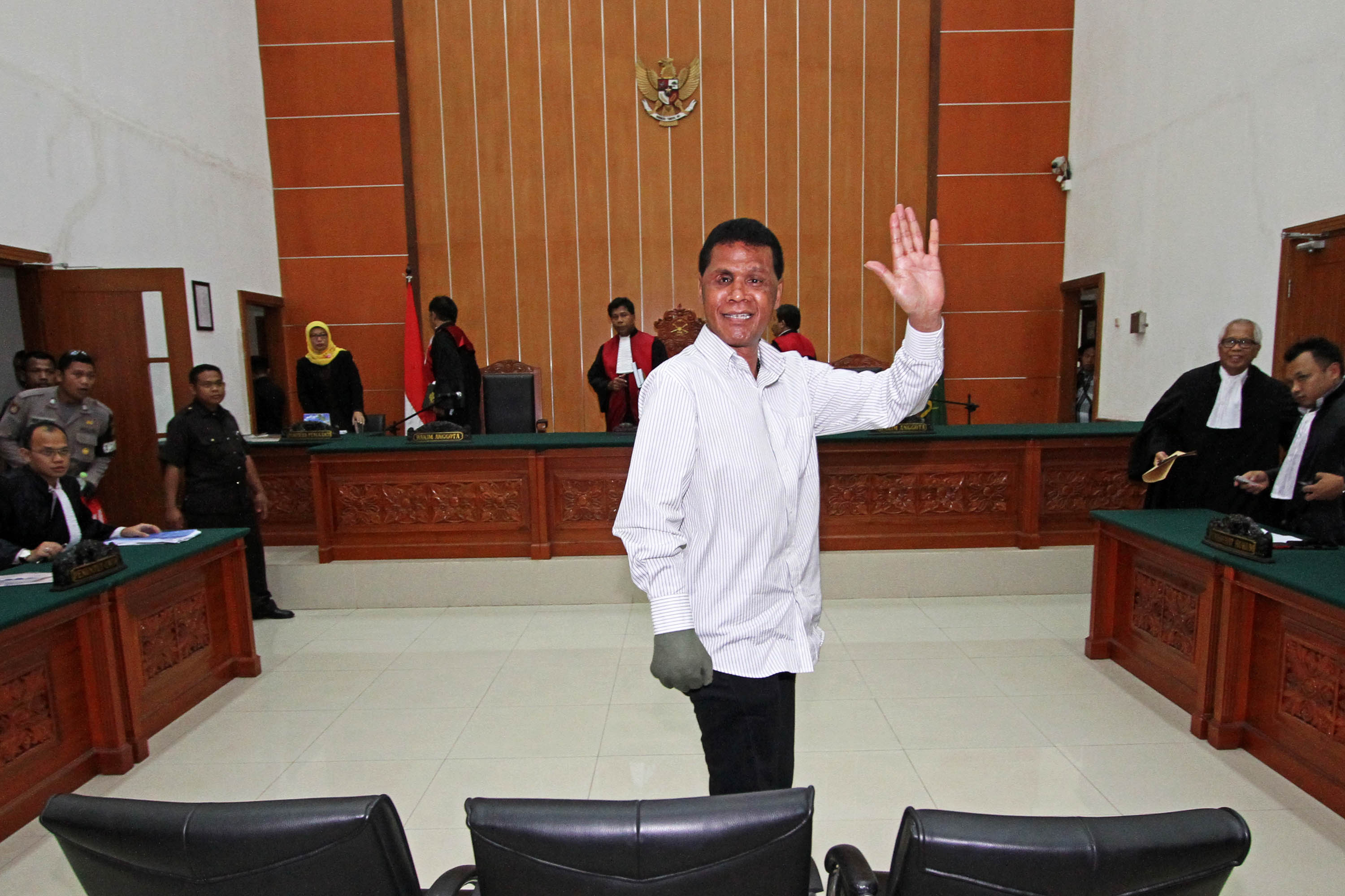 Hercules Rosario Marshal saat menjalani sidang vonis di PN Jakarta Barat pada 2014 lalu.