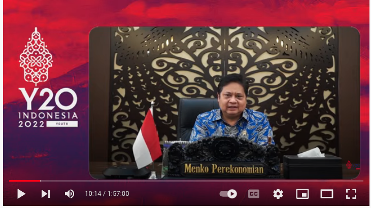 Menko Perekonomian Airlangga Hartarto dalam Kick off Meeting Y20 Indonesia 2022