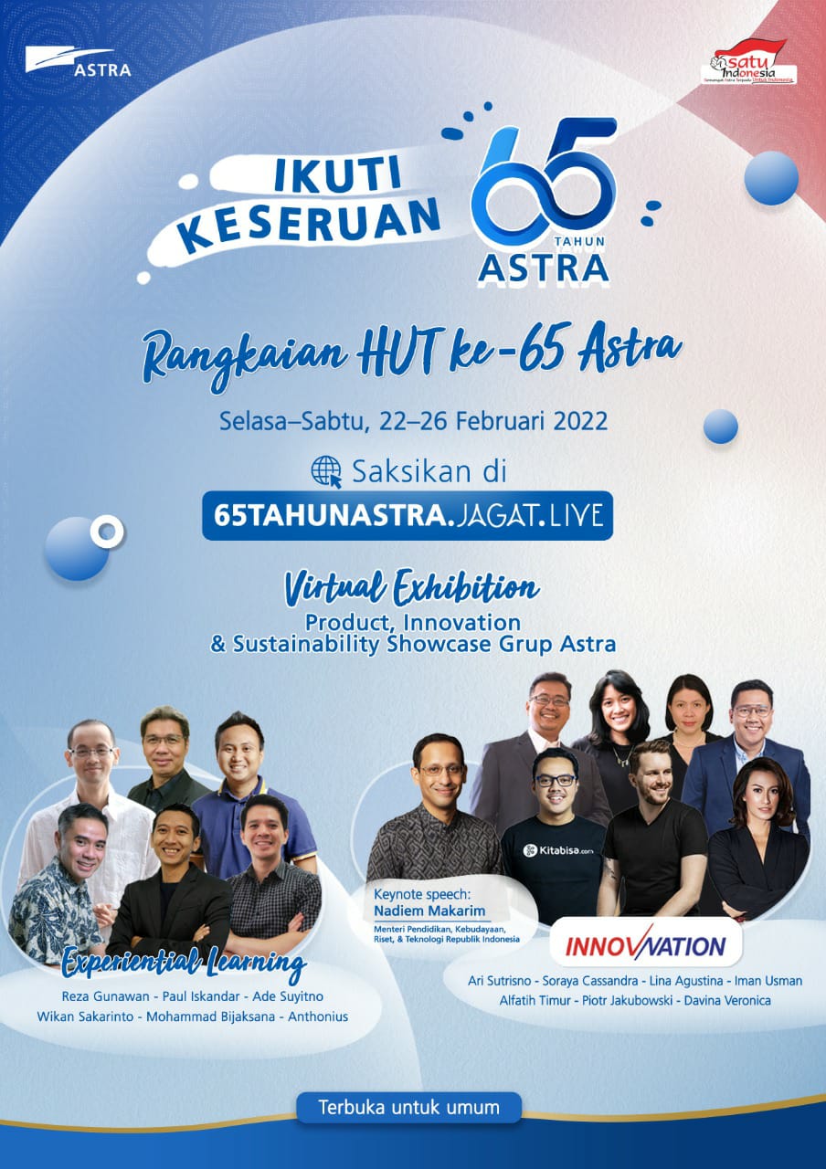 Dalam rangka memeringati HUT ke-65, Astra akan menyelenggarakan rangkaian kegiatan sepanjang tahun 2022.