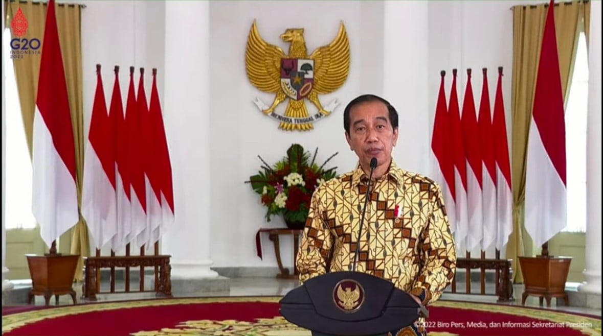 Presiden Joko Widodo dalam Rapat Koordinasi Nasional BNPB 2022 secara virtual dari Istana Kepresidenan Bogor, Jawa Barat.