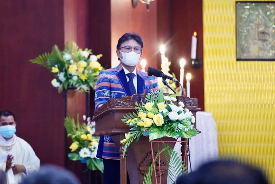 Menkominfo Johnny G Plate saat memberikan sambutan di Keuskupan Agung Kupang