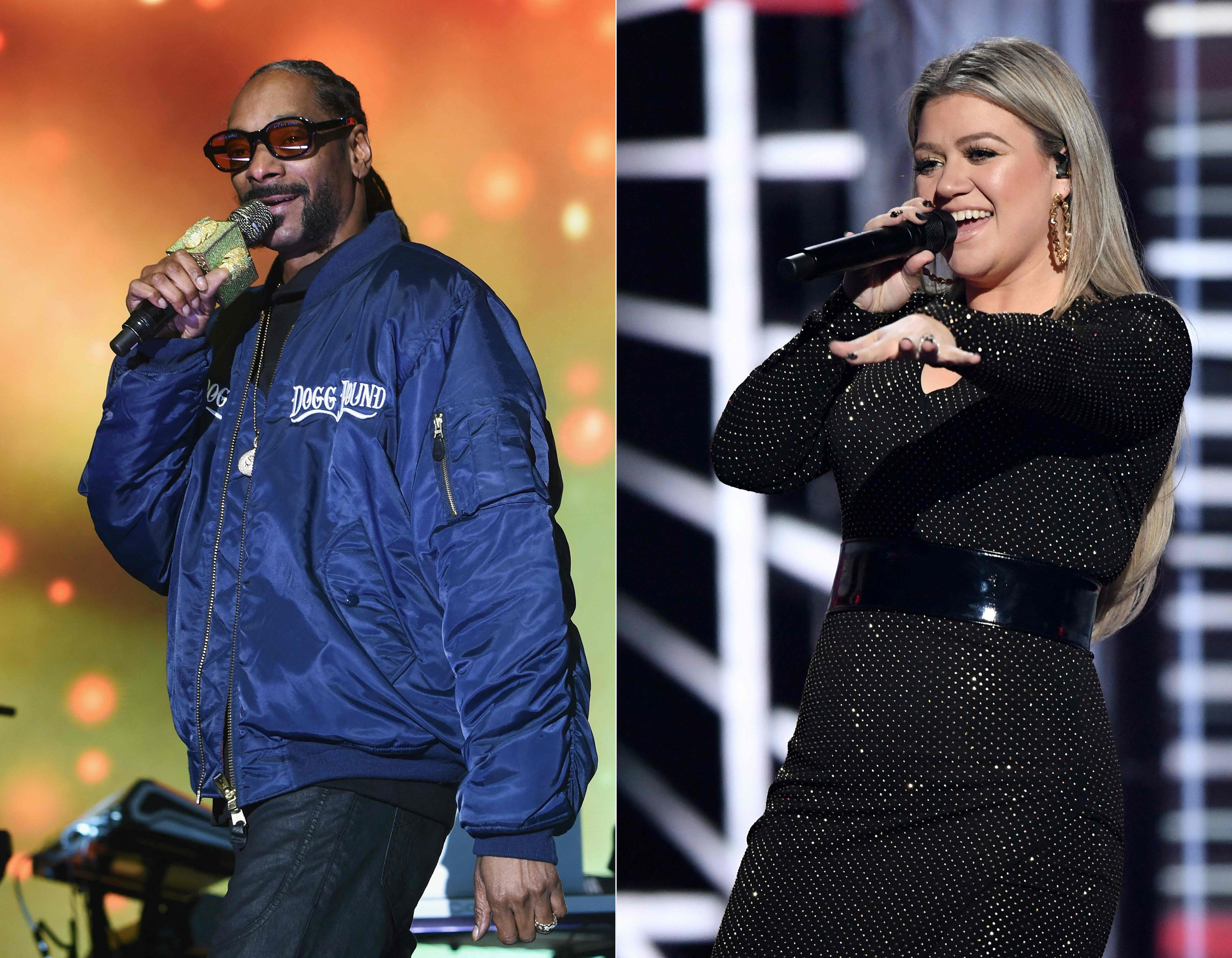 Foto kombinasi yang menampilkan Snoop Dogg (kiri) dan Kelly Clarkson