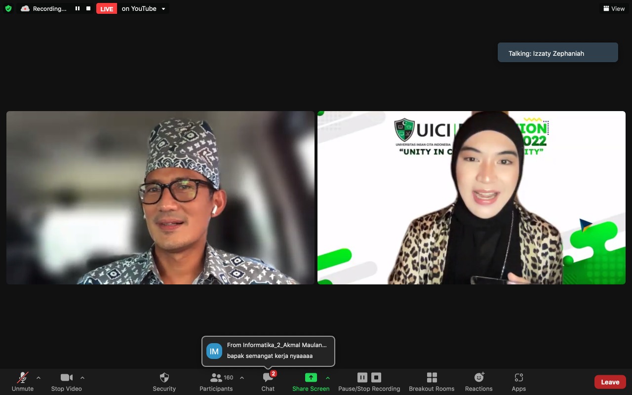 Menparekraf Sandiaga Salahuddin menjadi pembicara dalam acara Digital Campus Orientation – Digication 2022.